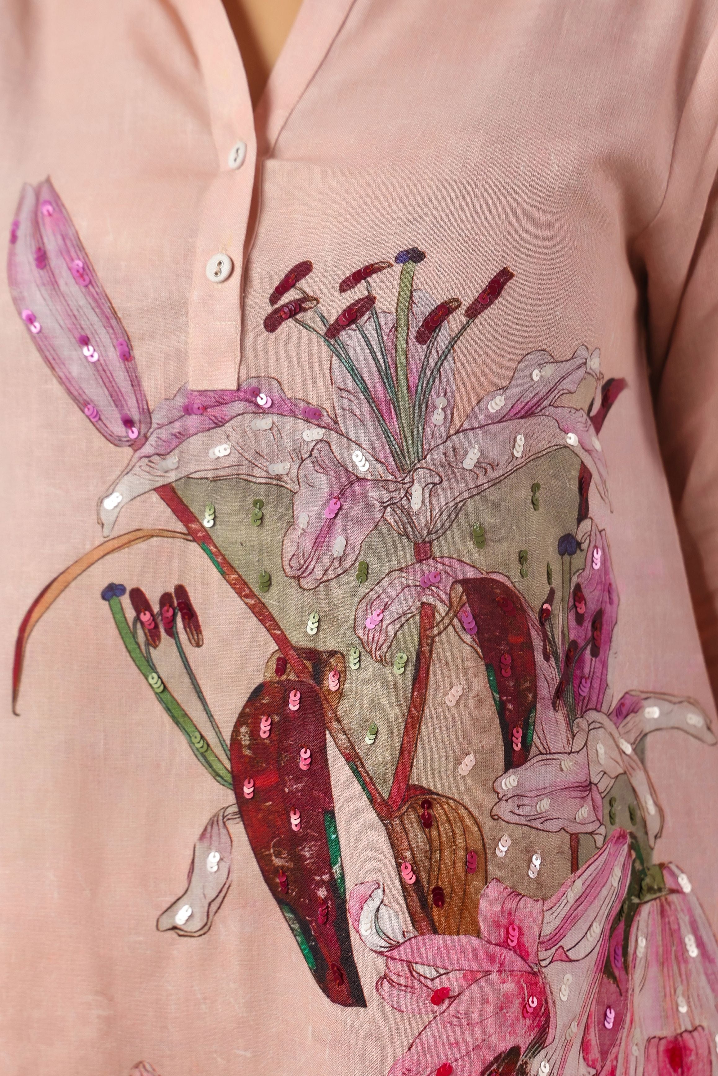 Petal Pink Embellished Linen Co-Ord Set - Image 3