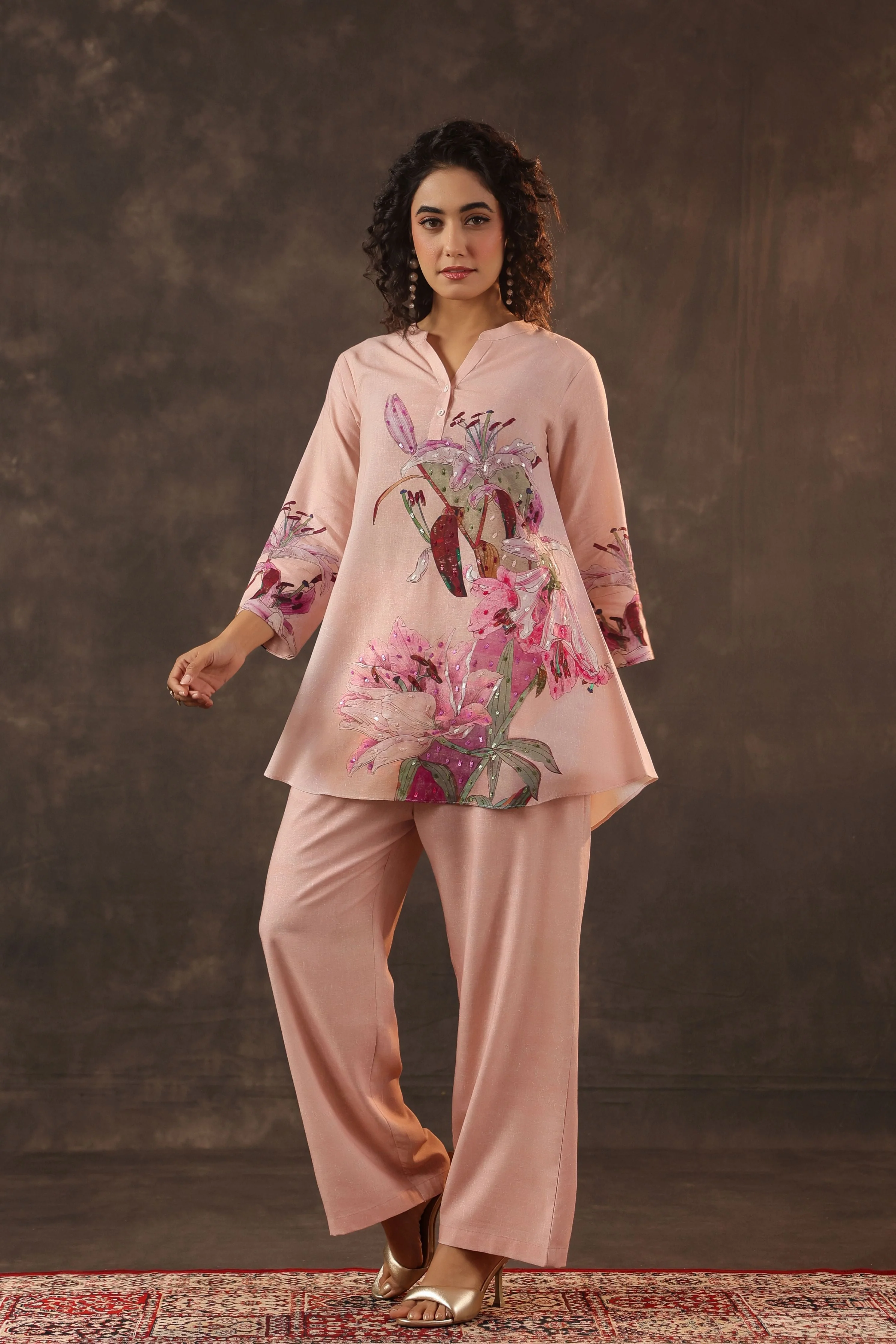 Petal Pink Embellished Linen Co-Ord Set - Image 4