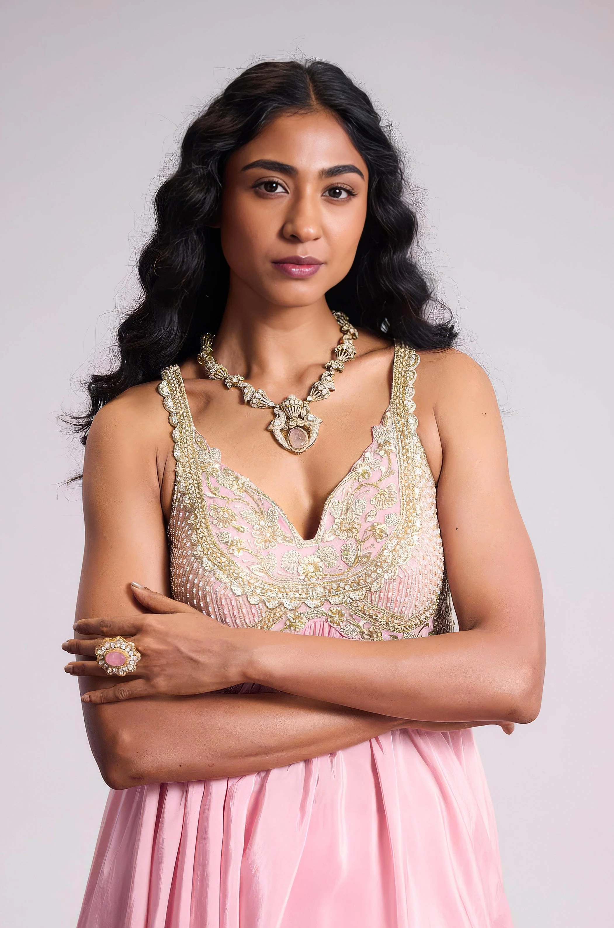Petal Pink Embellished Satin Silk palazzo Set - Image 3
