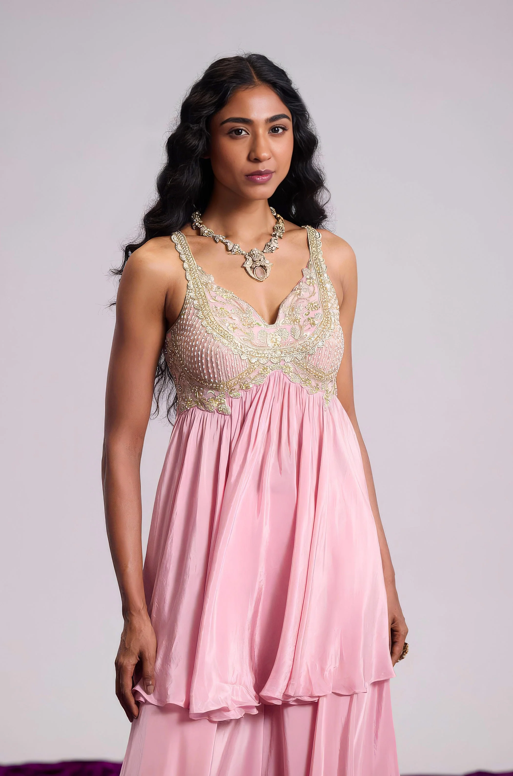 Petal Pink Embellished Satin Silk palazzo Set - Image 4