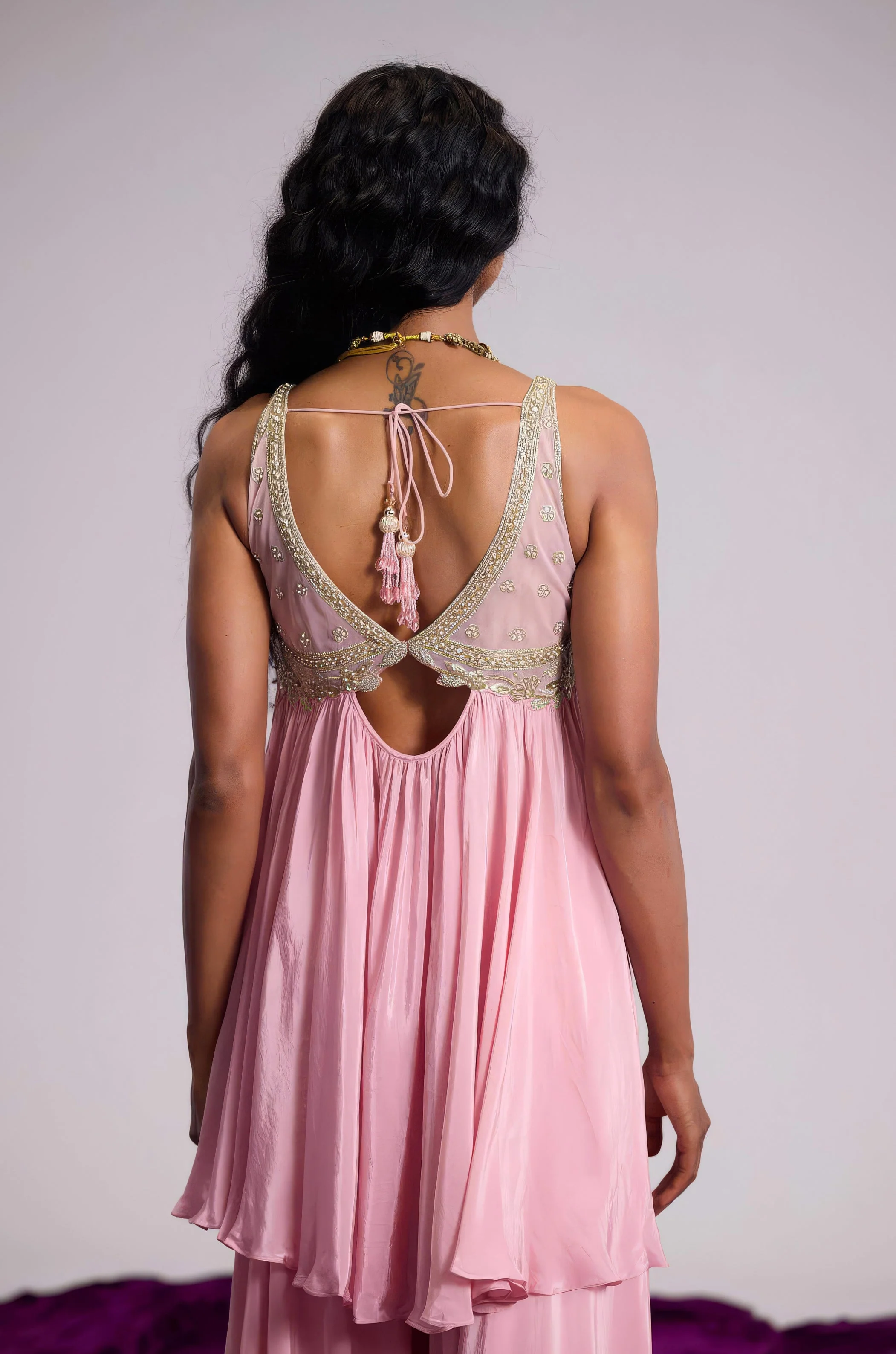 Petal Pink Embellished Satin Silk palazzo Set - Image 5