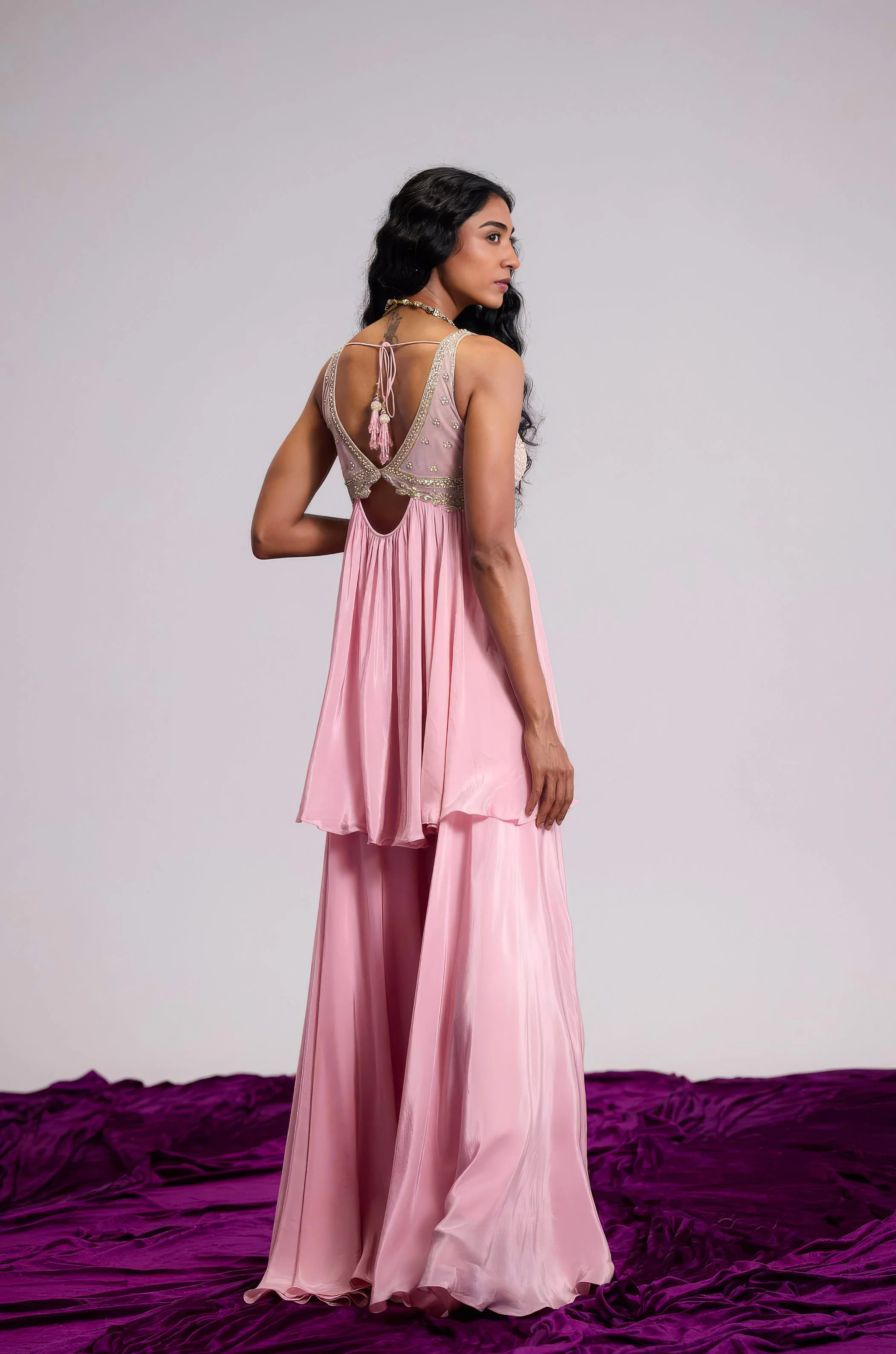 Petal Pink Embellished Satin Silk palazzo Set - Image 6