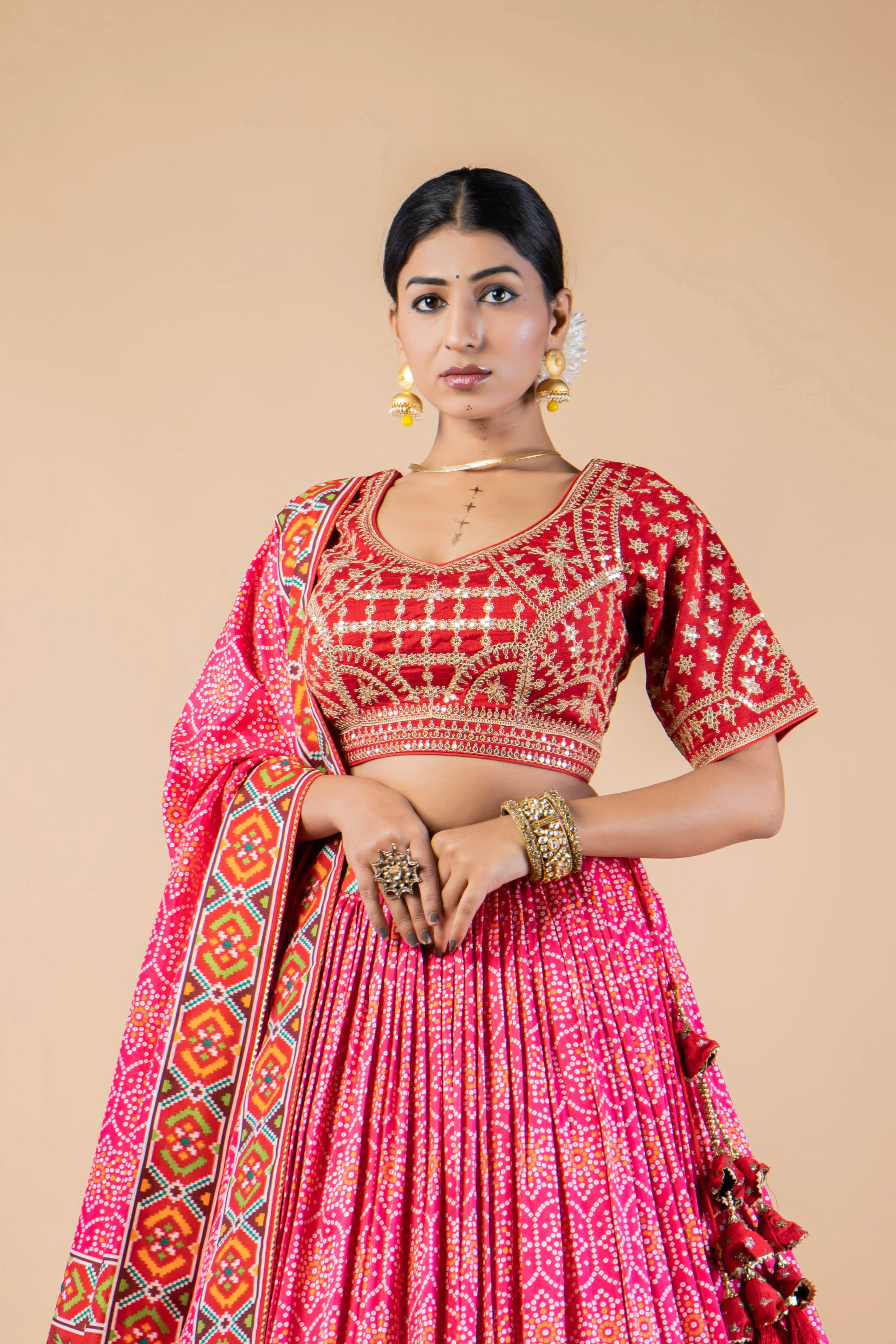 Petal Pink Printed Brocade Silk Lehenga Set - Image 2