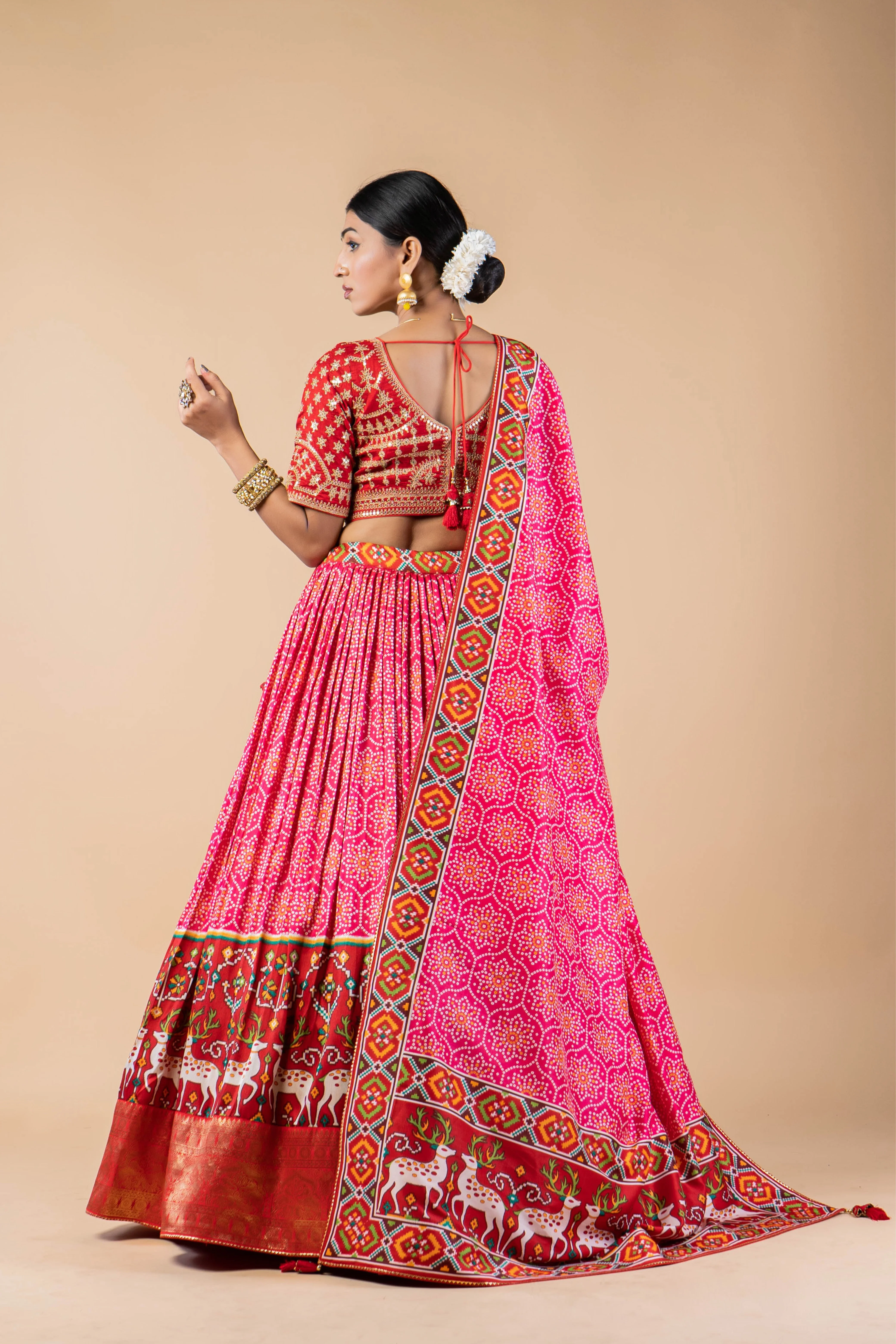 Petal Pink Printed Brocade Silk Lehenga Set - Image 3