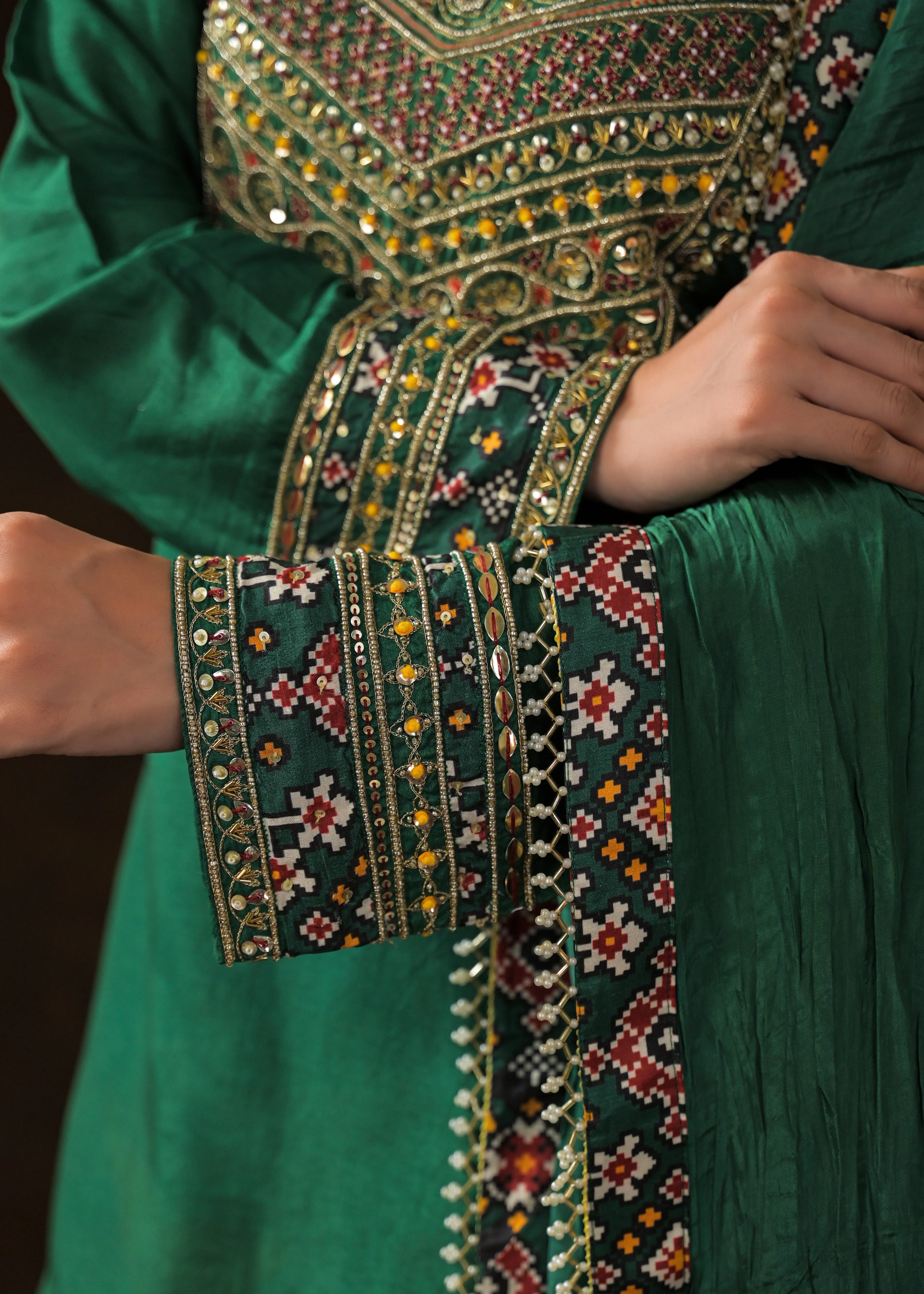 Emerald Green Embellished Raw Silk Palazzo Set - Image 3