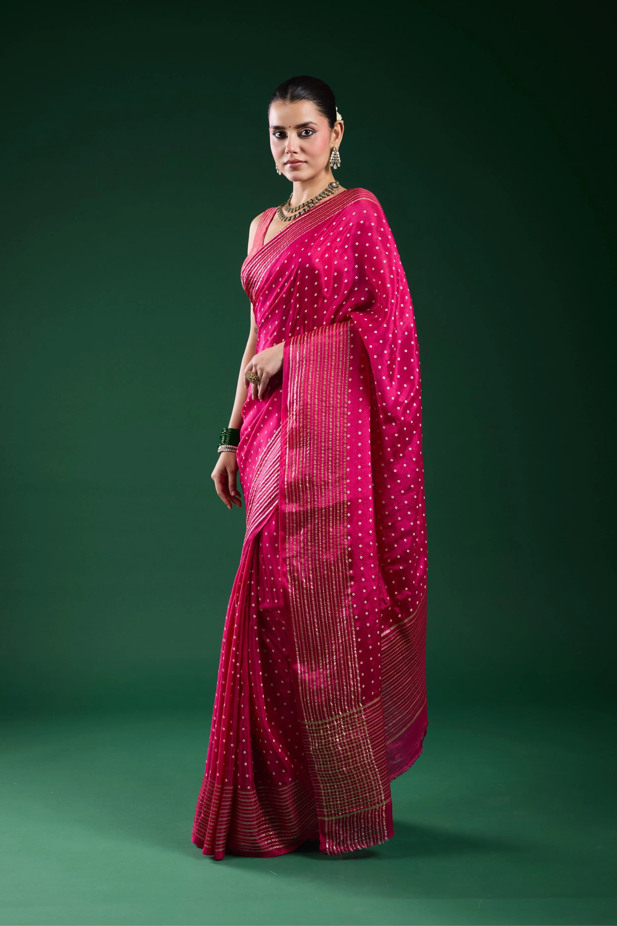 Pink Bandhej Printed Cosmo Silk Saree - Image 3