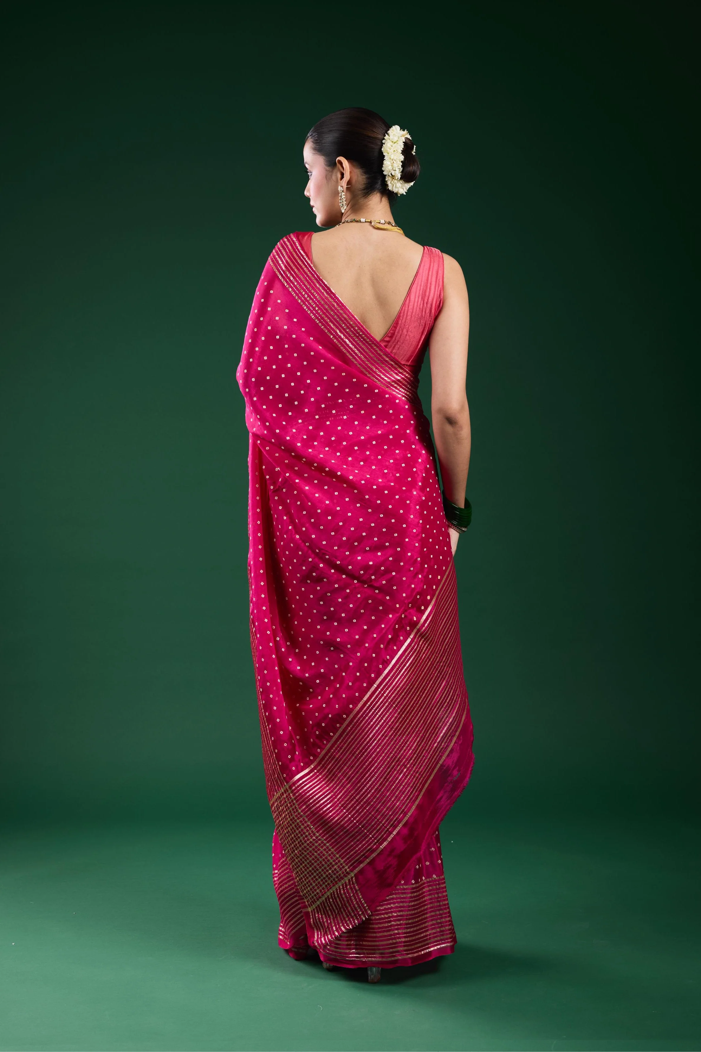 Pink Bandhej Printed Cosmo Silk Saree - Image 4