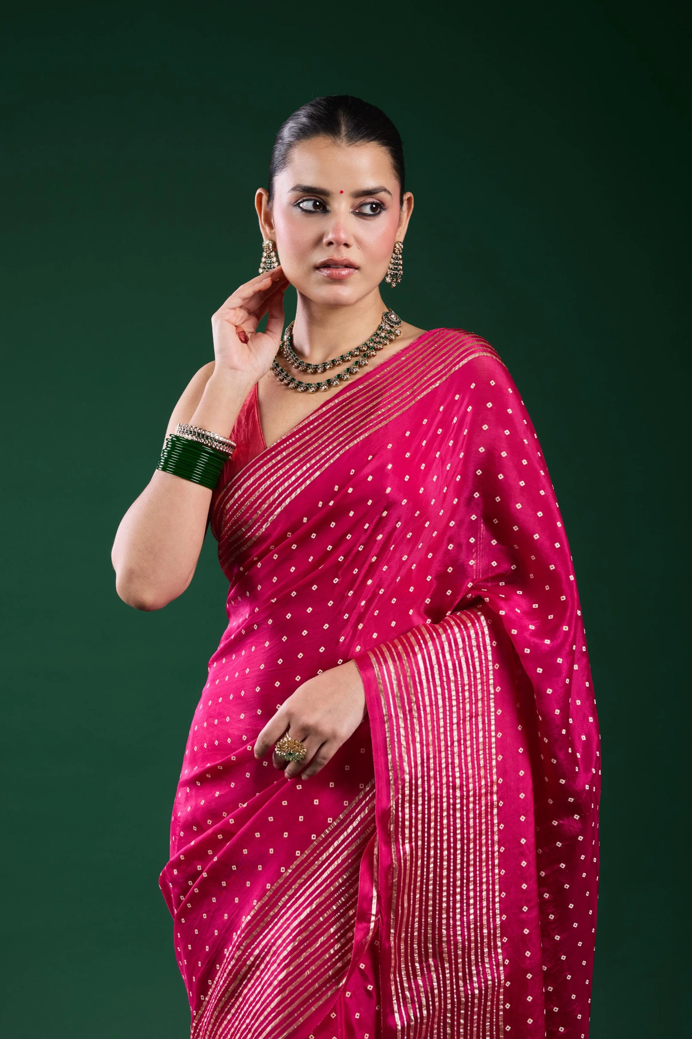 Pink Bandhej Printed Cosmo Silk Saree - Image 5