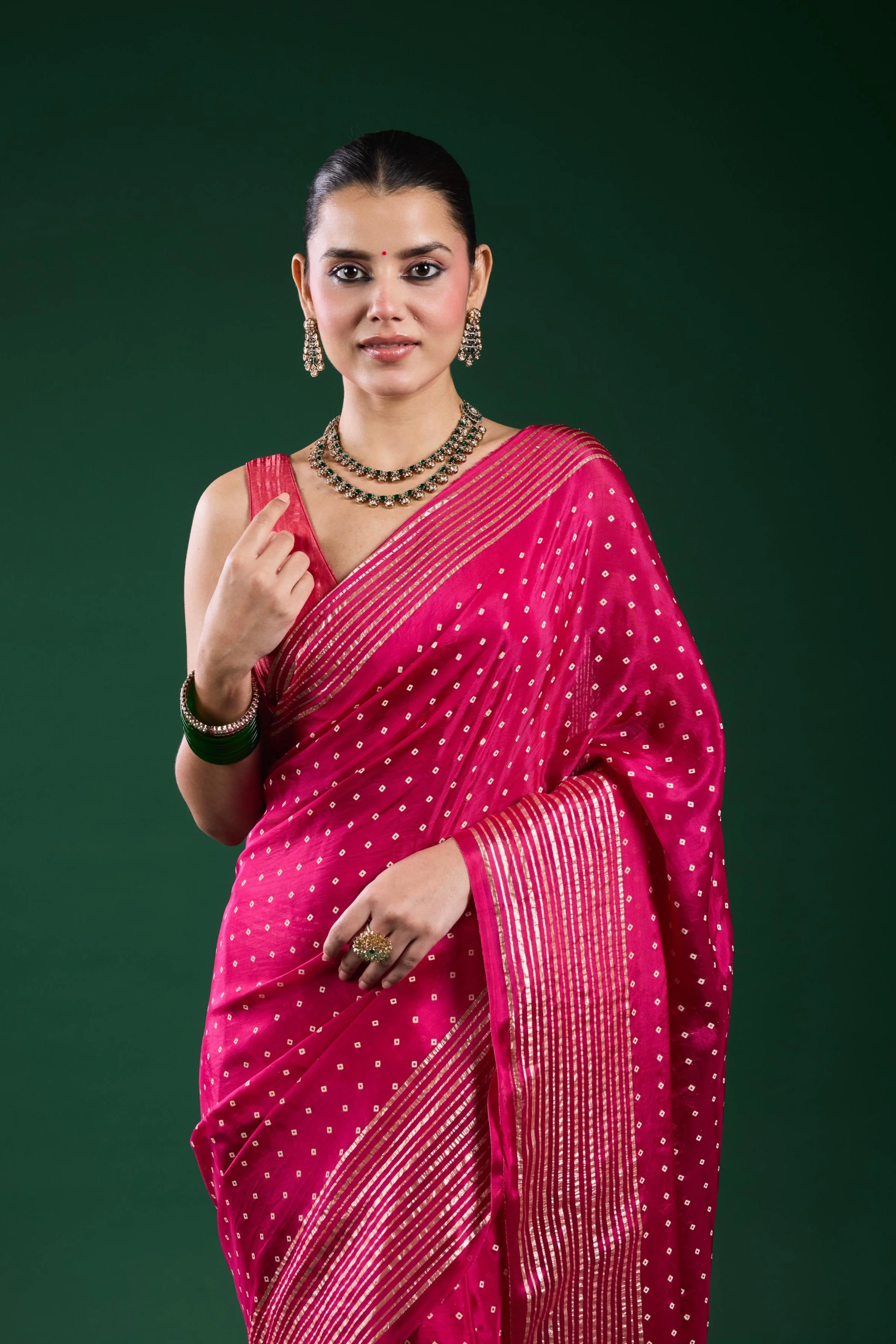 Pink Bandhej Printed Cosmo Silk Saree - Image 6
