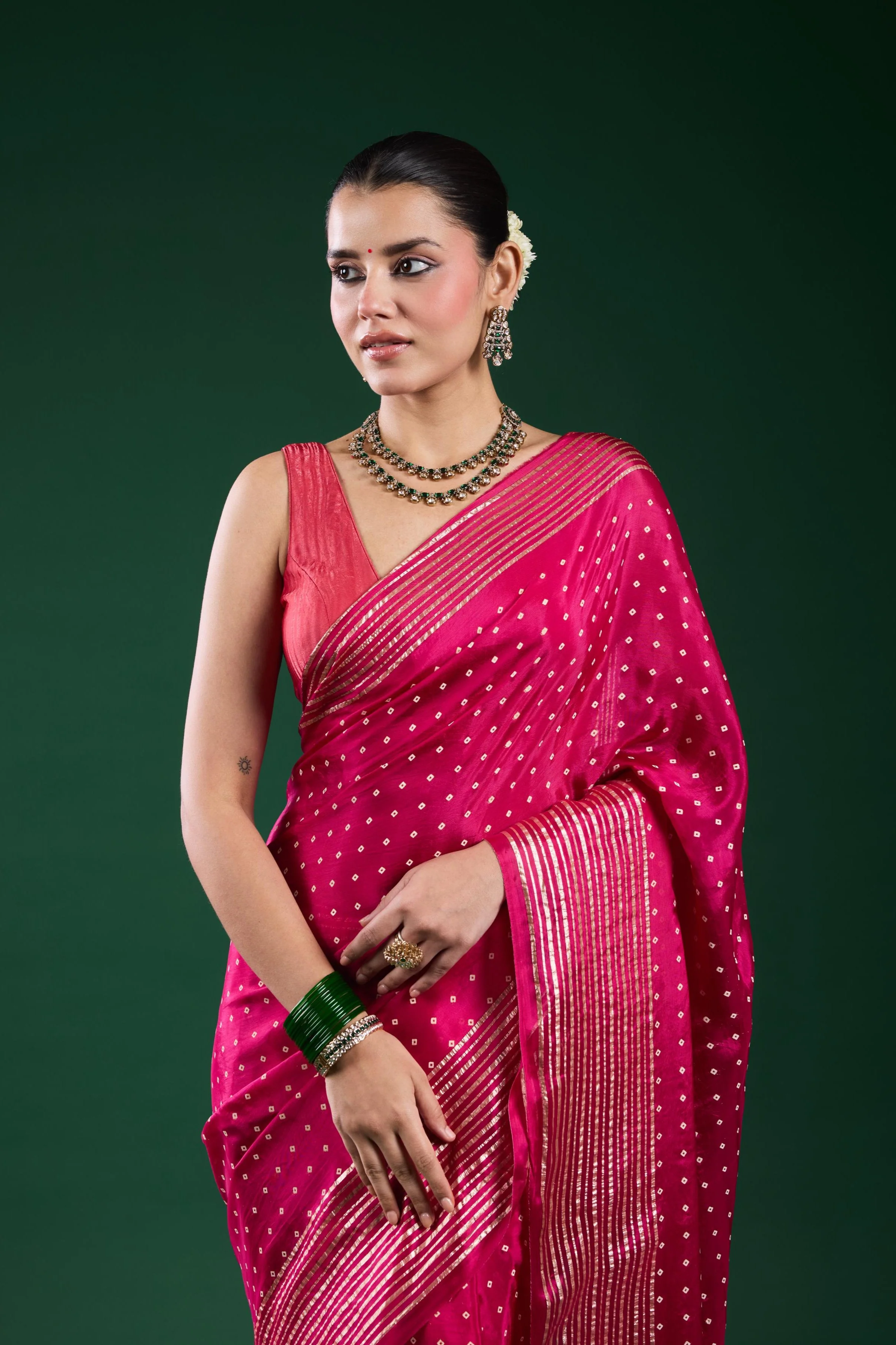 Pink Bandhej Printed Cosmo Silk Saree - Image 7