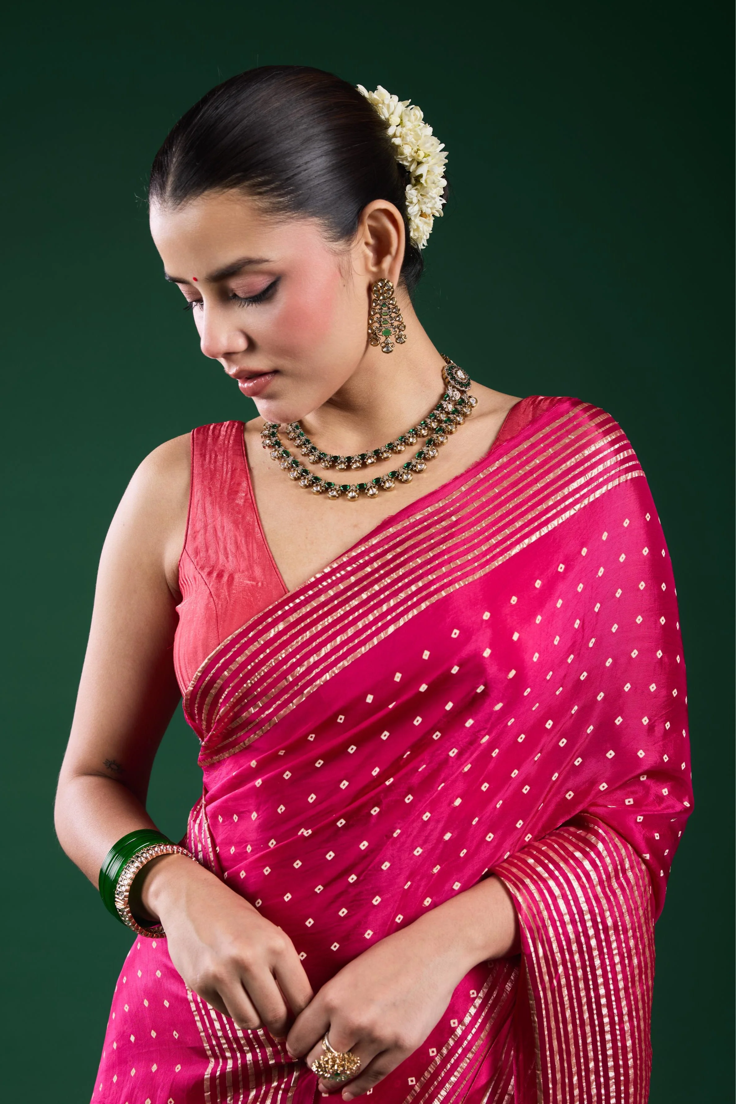 Pink Bandhej Printed Cosmo Silk Saree - Image 8