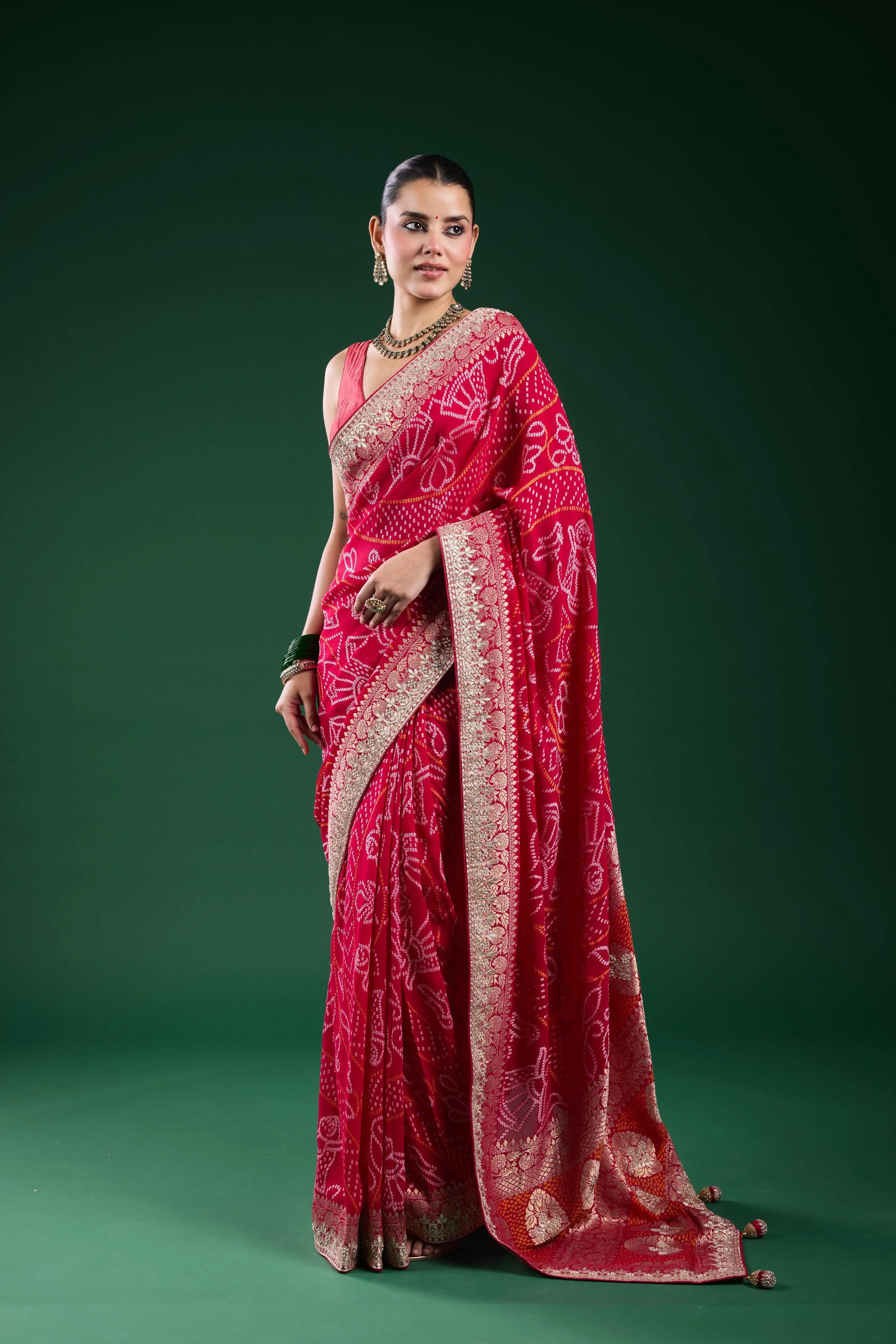 Pink Bandhej Printed Georgette Silk Saree - Image 4