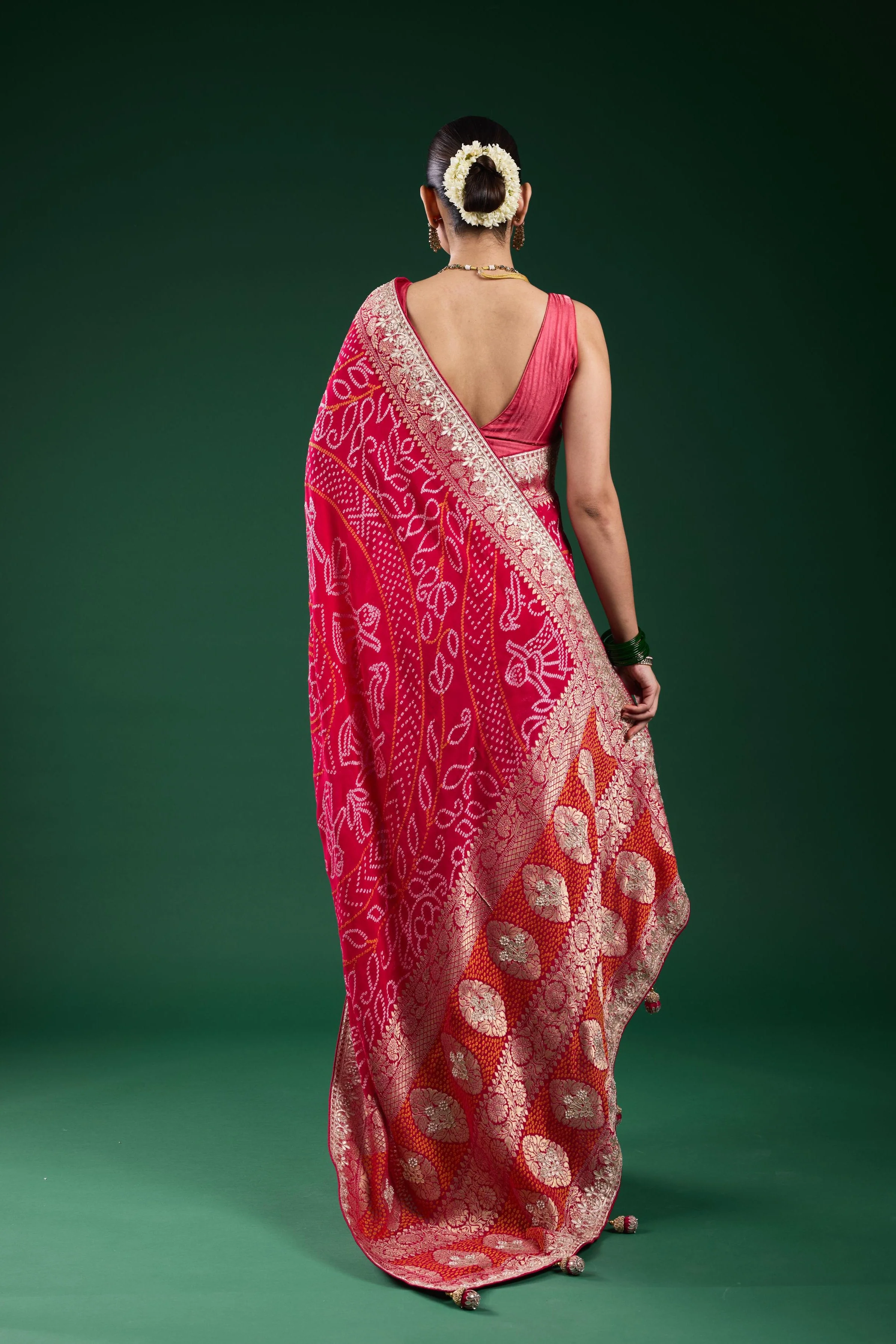 Pink Bandhej Printed Georgette Silk Saree - Image 6