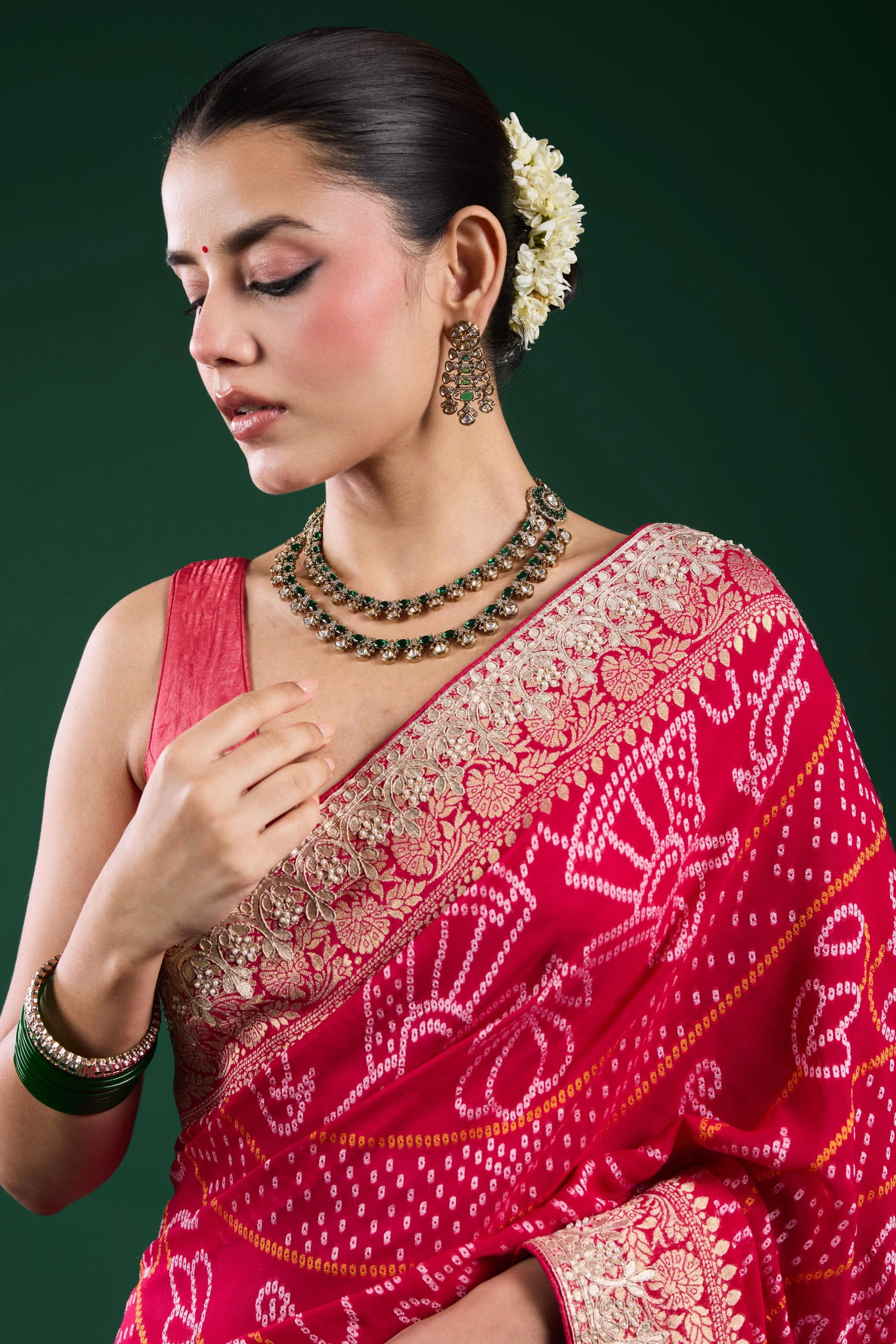 Pink Bandhej Printed Georgette Silk Saree - Image 7