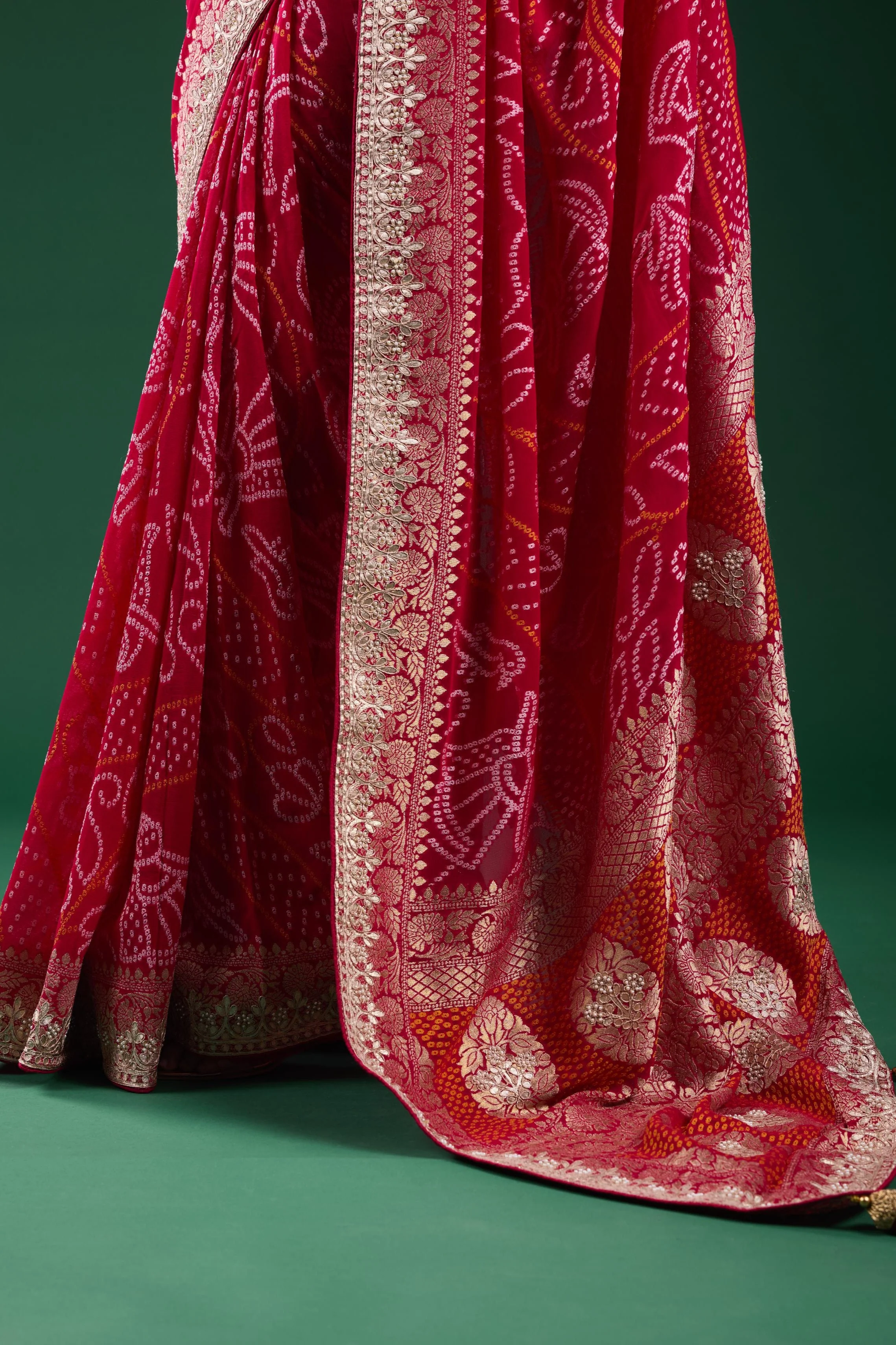Pink Bandhej Printed Georgette Silk Saree - Image 8