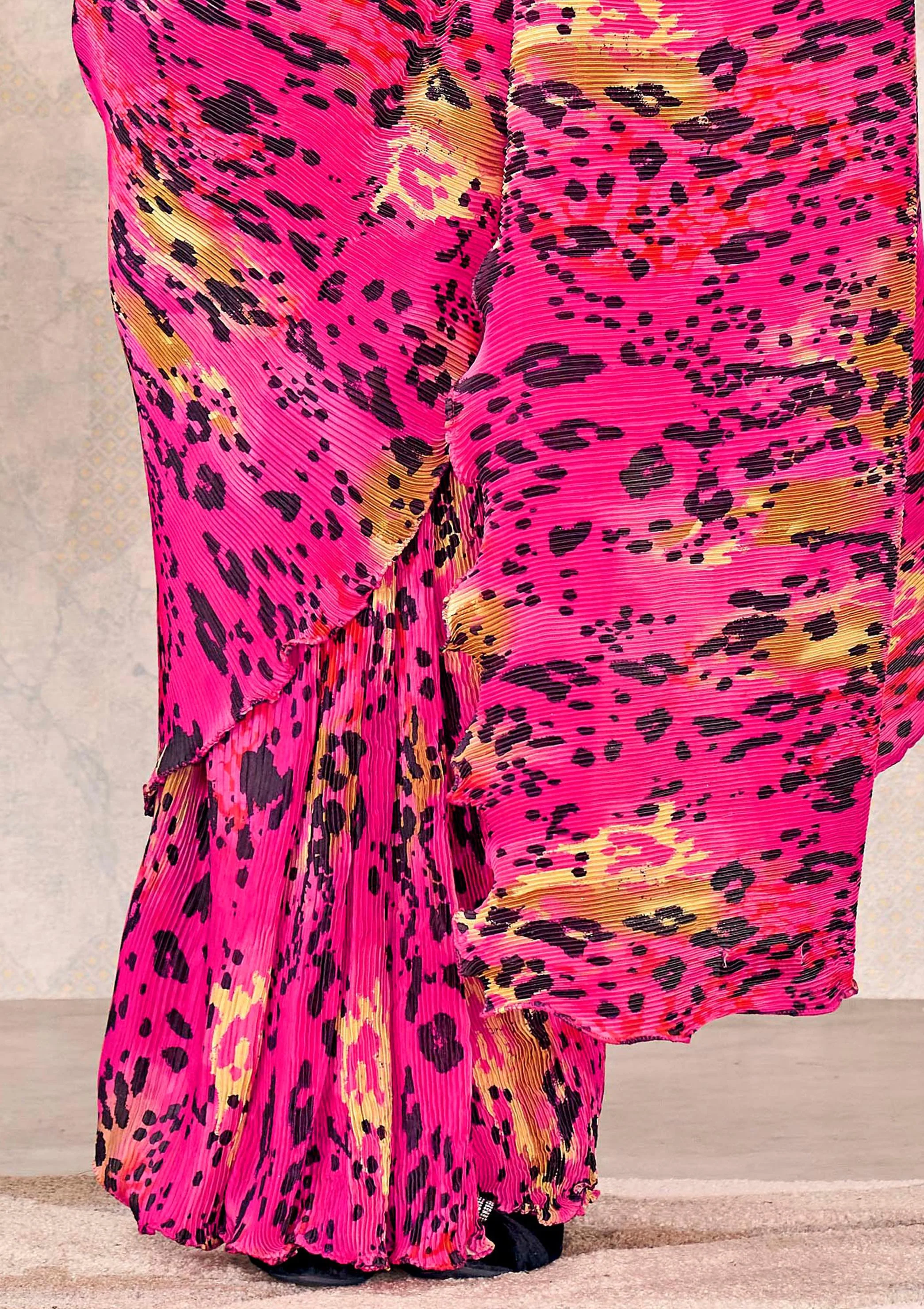 Pink & Black Satin Silk Saree - Image 6