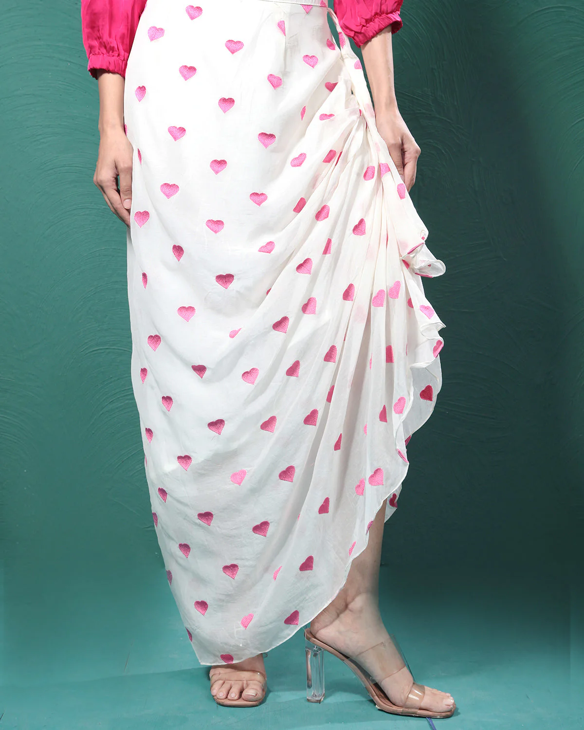 Gentle Pink Pure Hearts Printed Crop Top & Skirt - Image 10