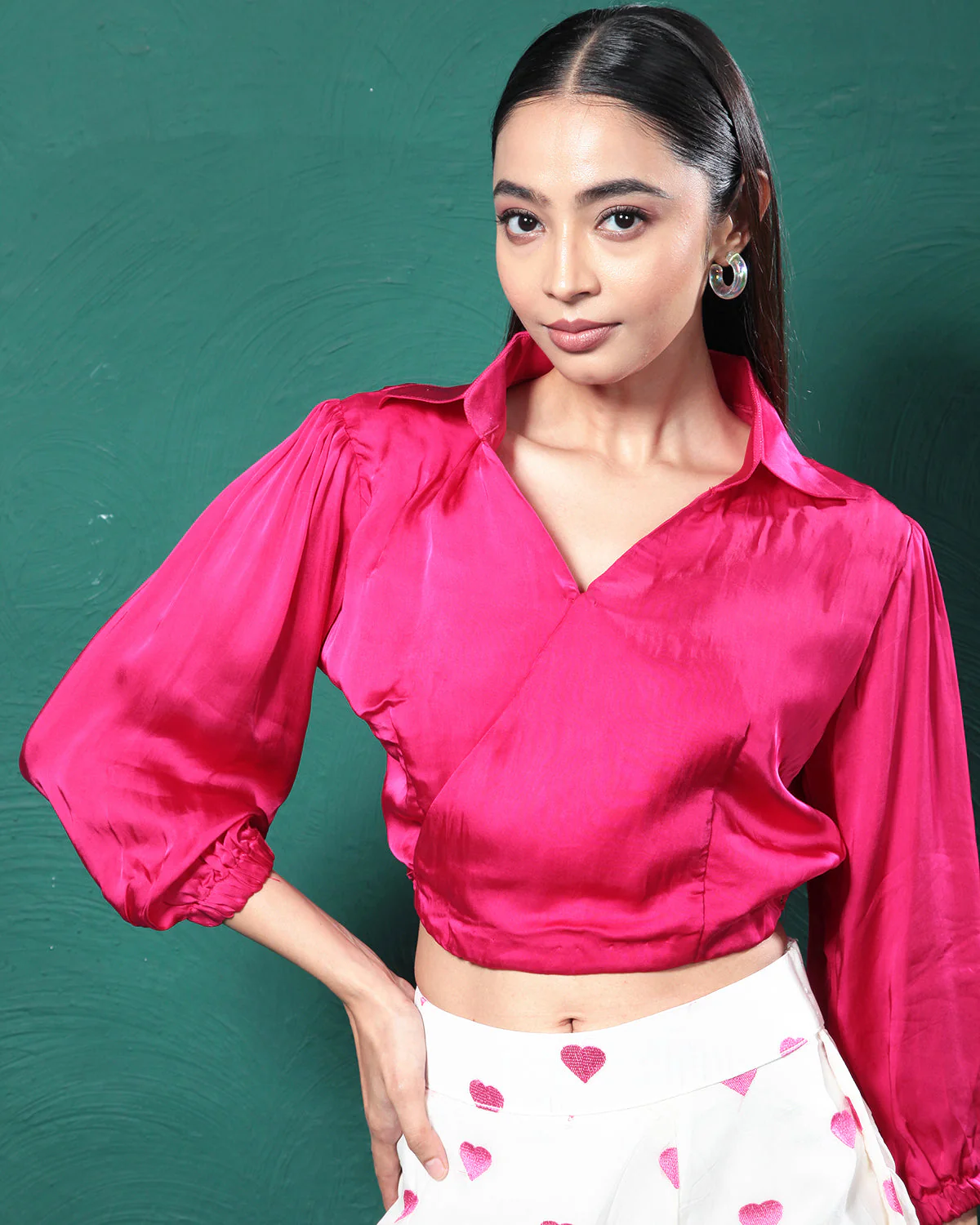Gentle Pink Pure Hearts Printed Crop Top & Skirt - Image 2