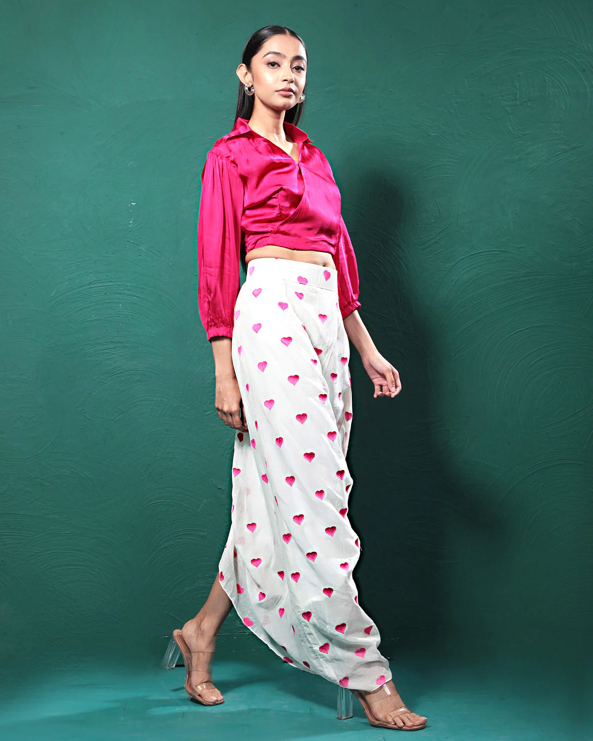 Gentle Pink Pure Hearts Printed Crop Top & Skirt - Image 3