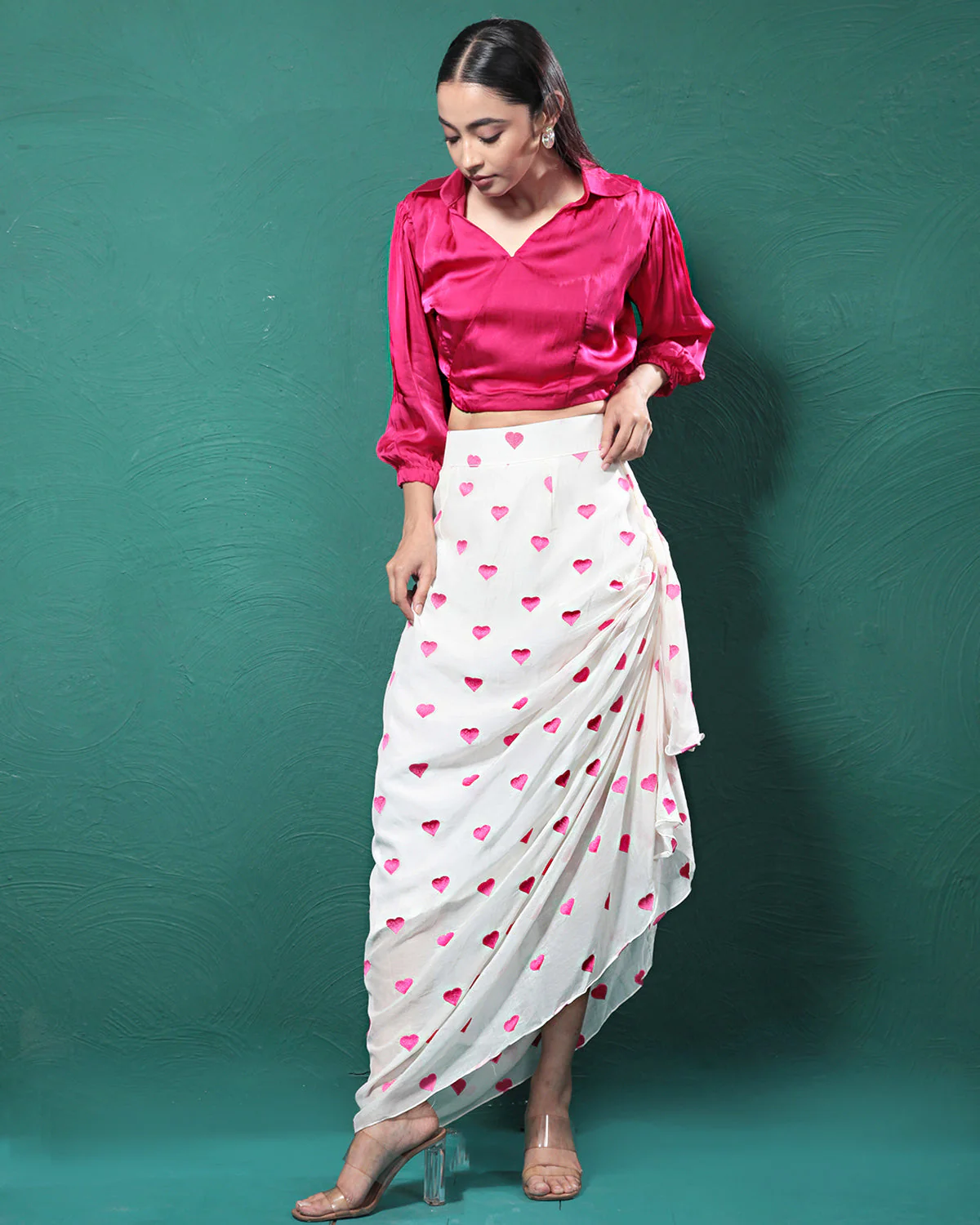 Gentle Pink Pure Hearts Printed Crop Top & Skirt - Image 4
