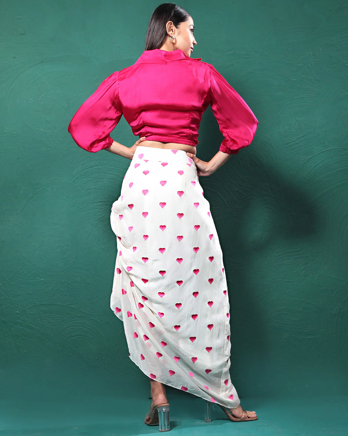 Gentle Pink Pure Hearts Printed Crop Top & Skirt - Image 5