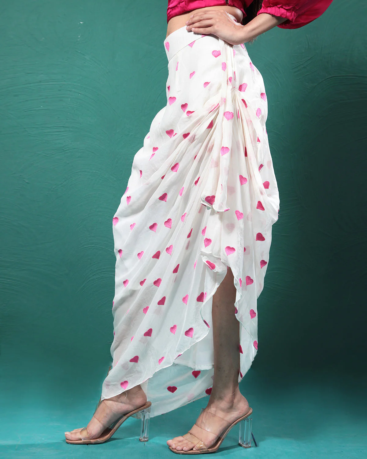 Gentle Pink Pure Hearts Printed Crop Top & Skirt - Image 9