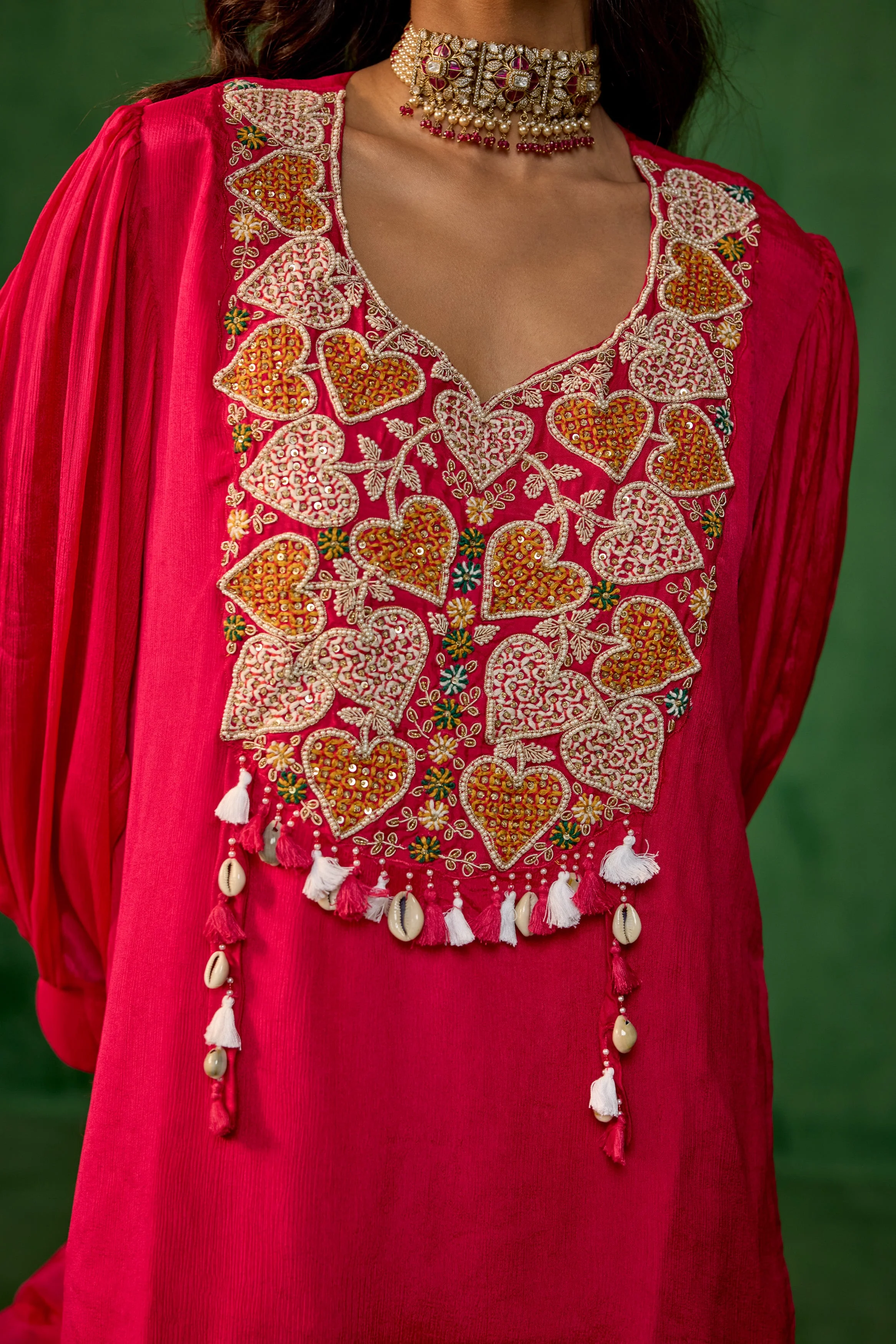 Queen Pink Embellished Chinon Silk Palazzo Set - Image 2