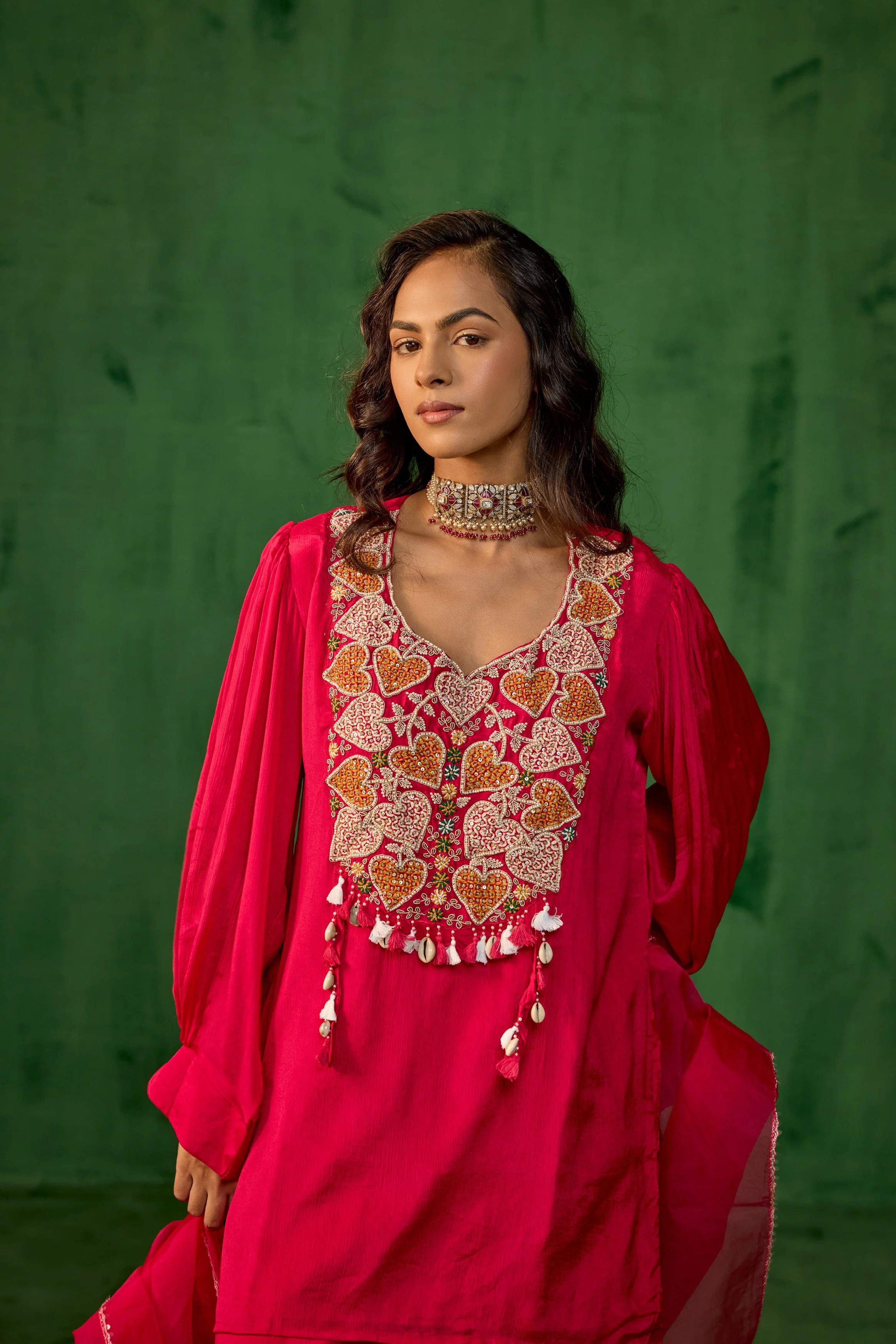 Queen Pink Embellished Chinon Silk Palazzo Set - Image 3