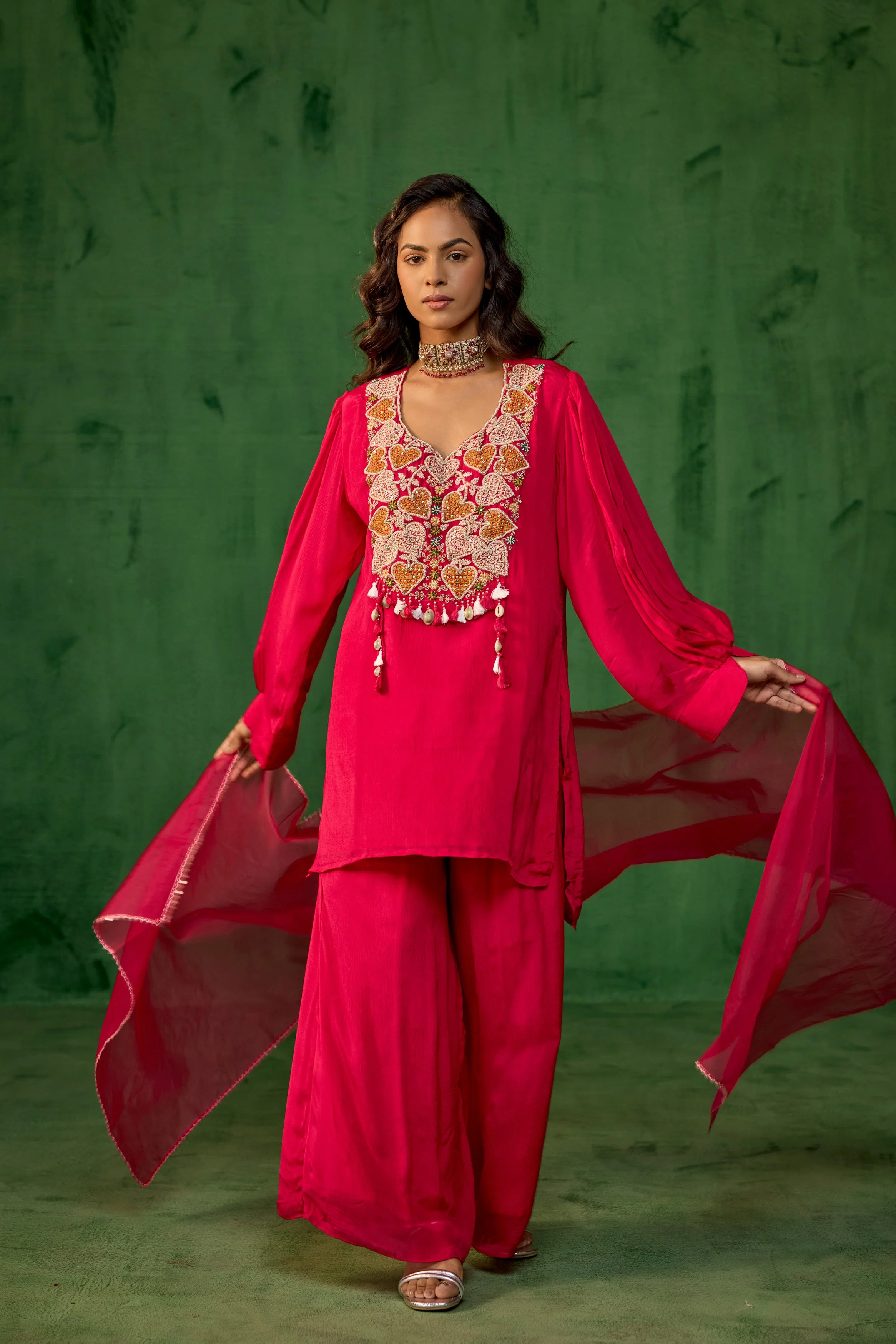 Queen Pink Embellished Chinon Silk Palazzo Set - Image 6