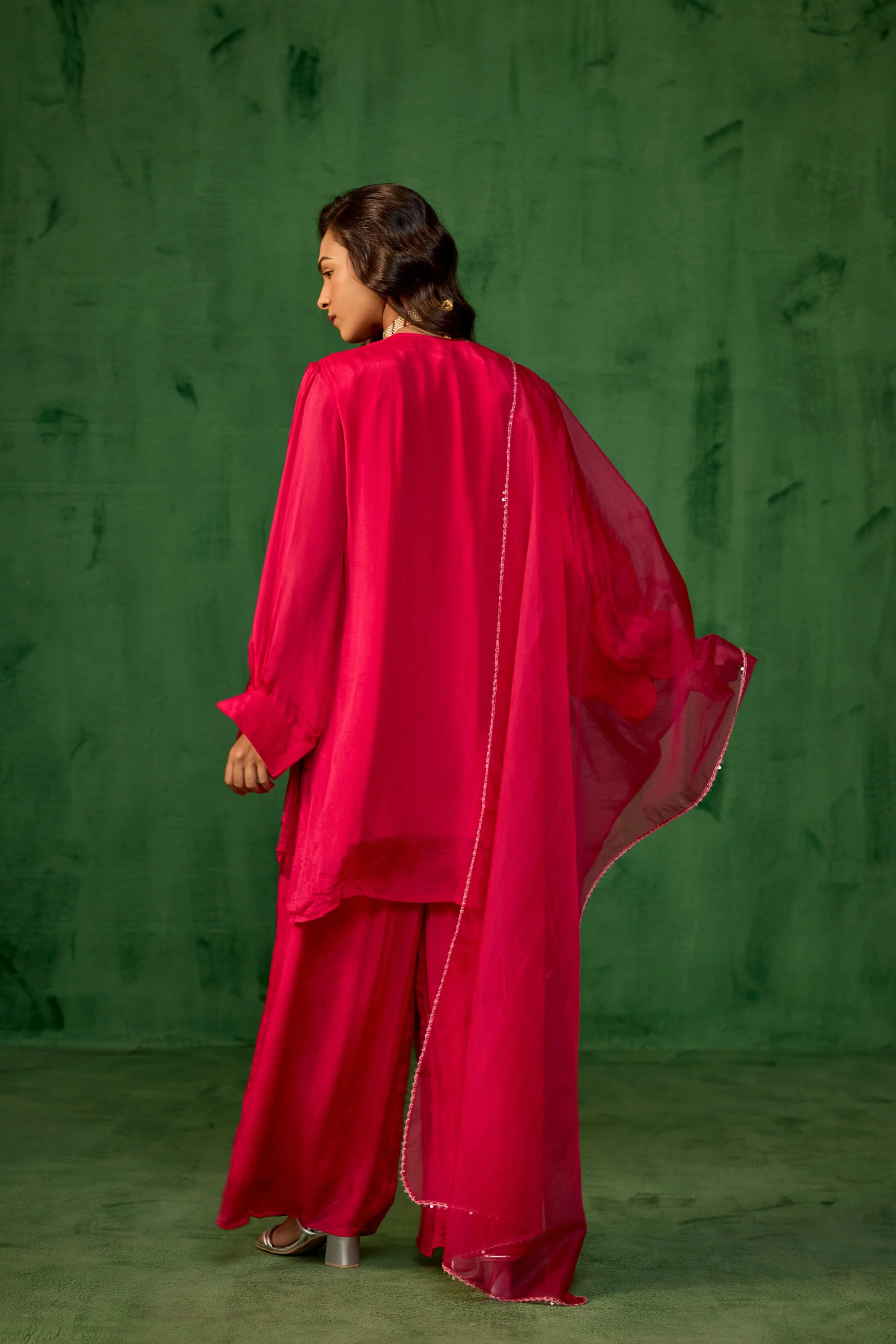 Queen Pink Embellished Chinon Silk Palazzo Set - Image 8