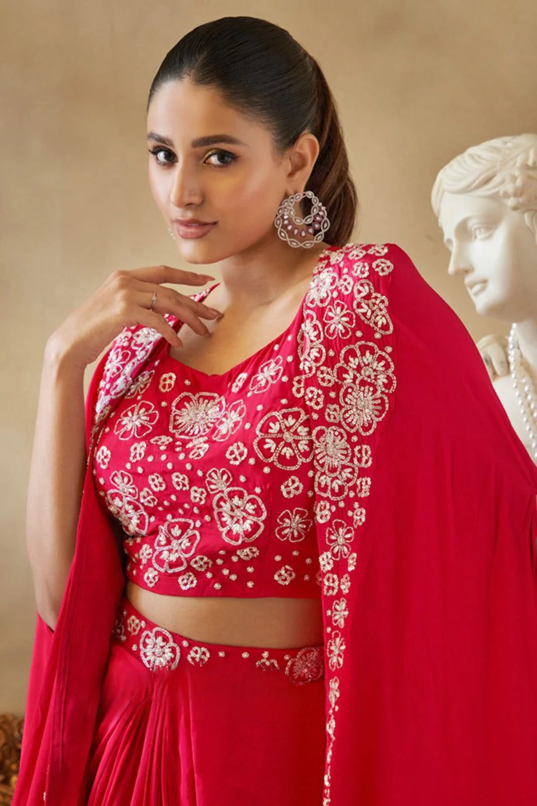 Pink Embellished Crepe Silk Cape Set - Image 2