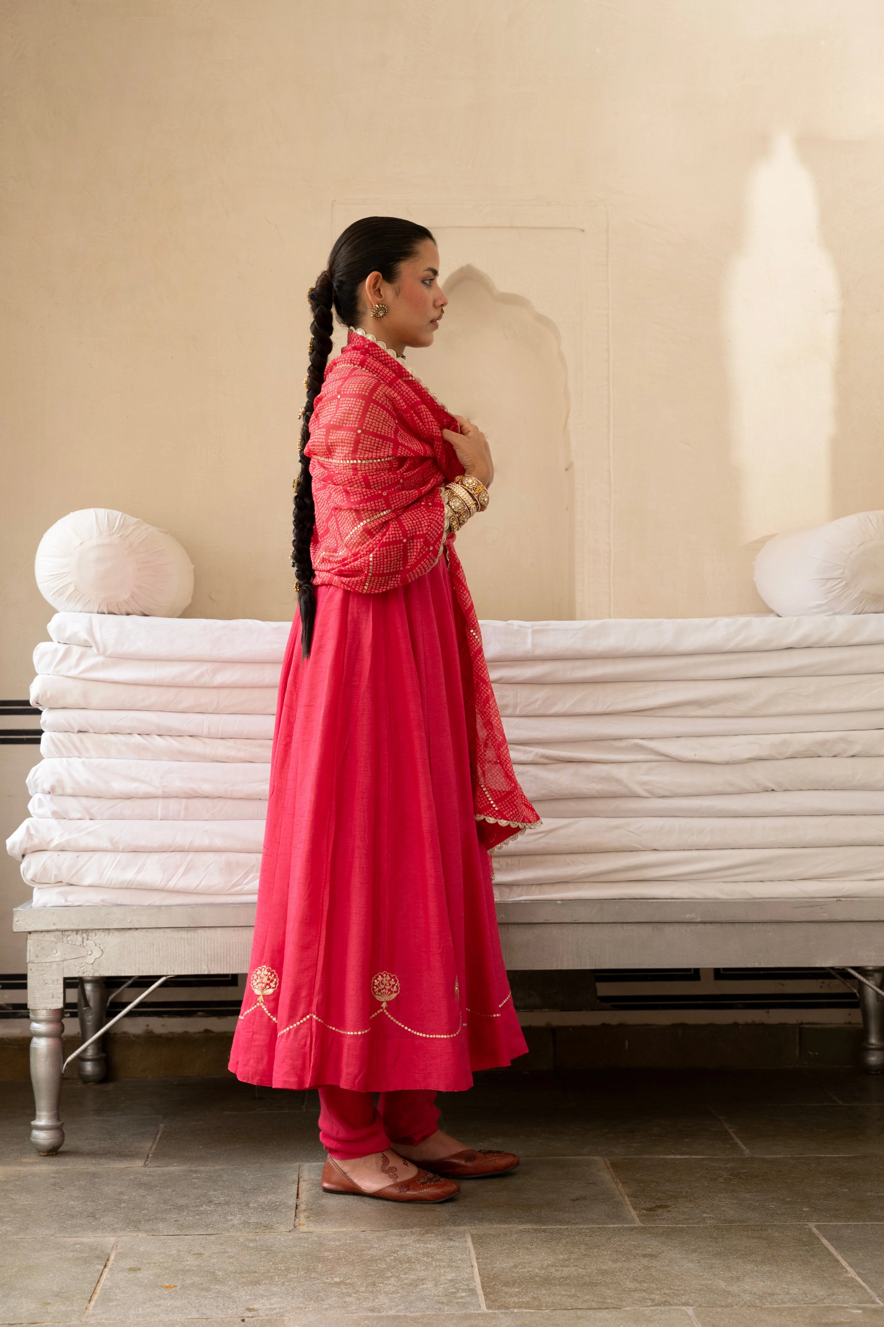 Pink Embellished Dola Silk Pant Set - Image 2