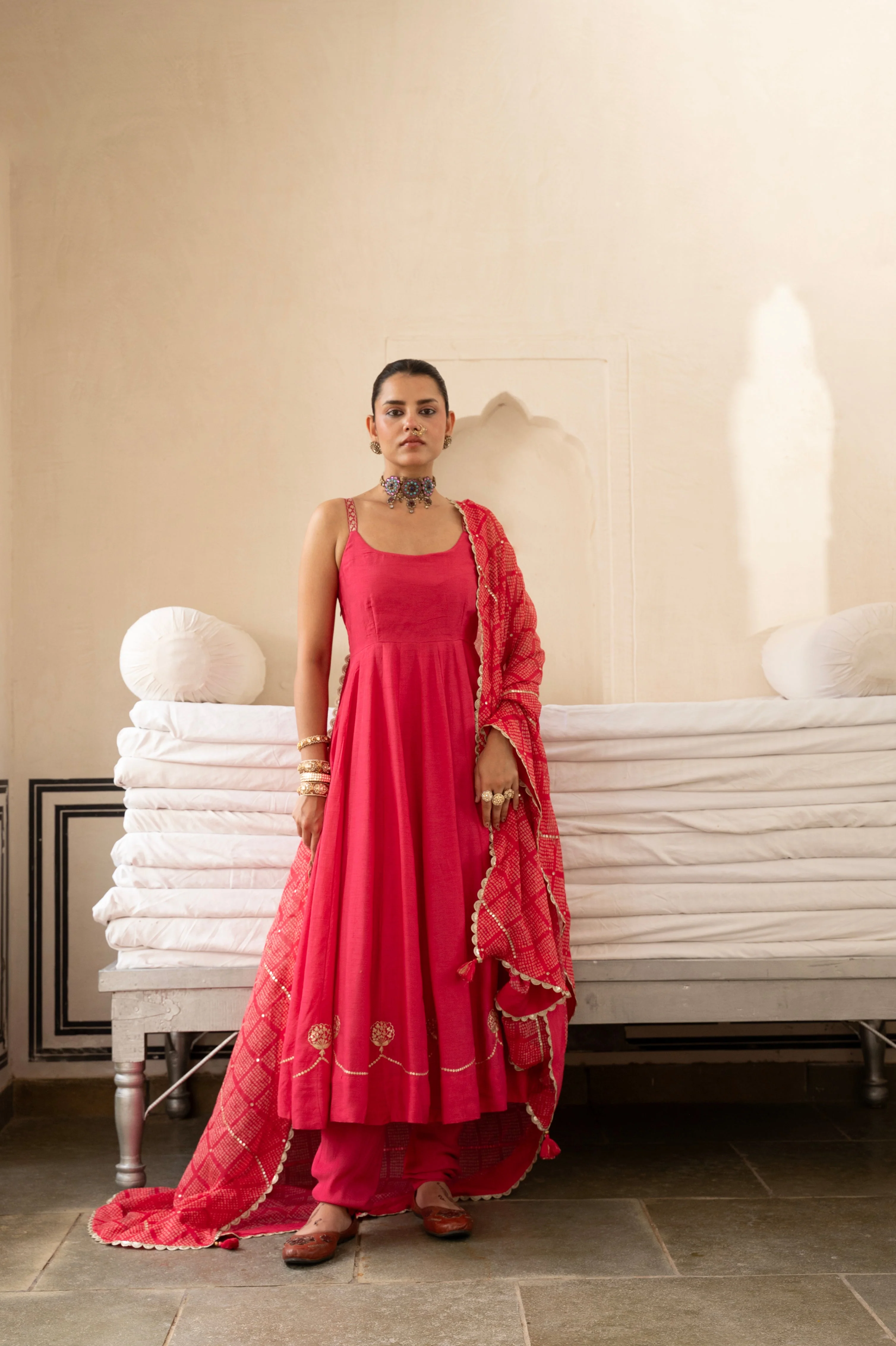 Pink Embellished Dola Silk Pant Set - Image 3
