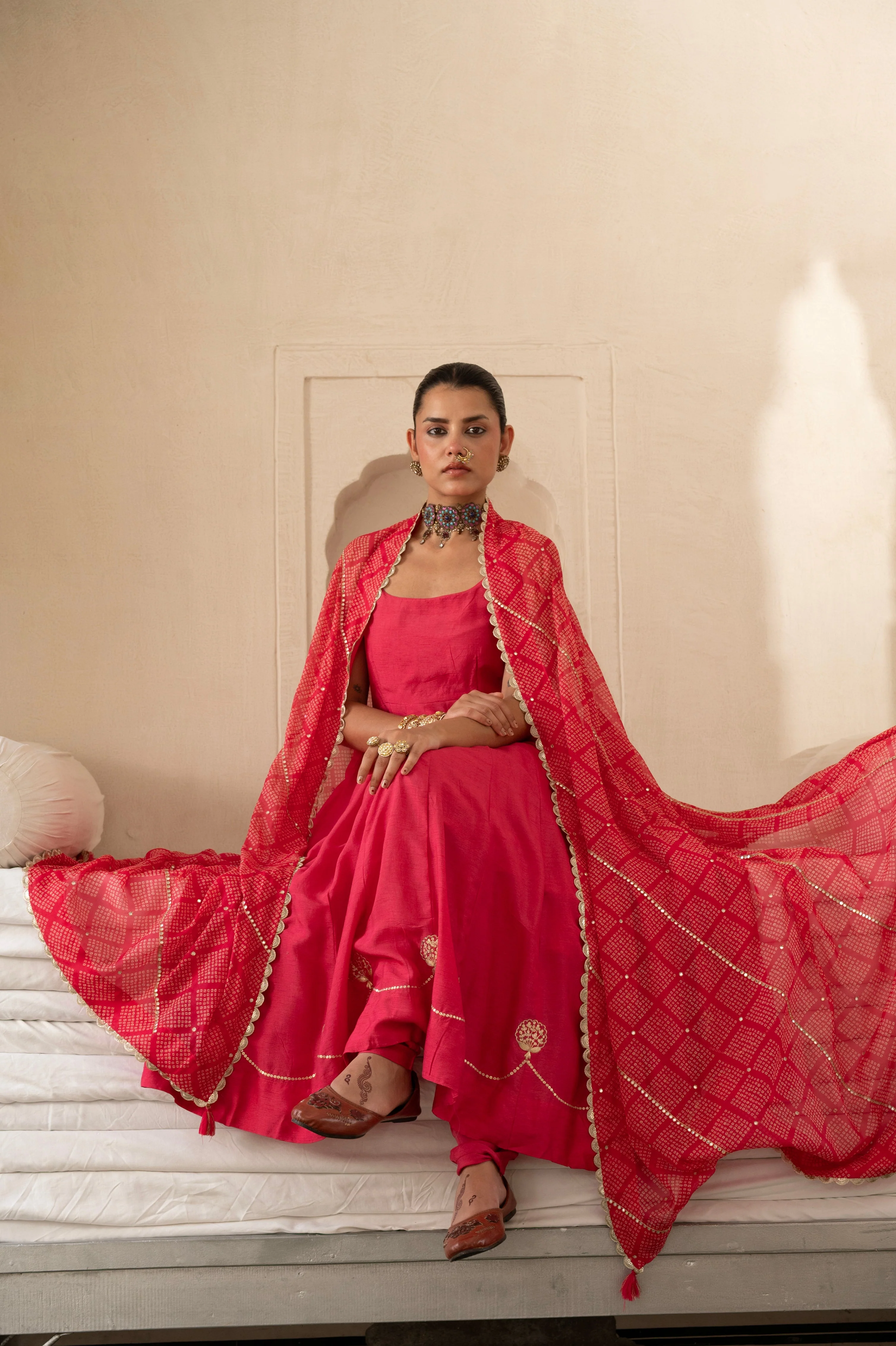 Pink Embellished Dola Silk Pant Set - Image 4