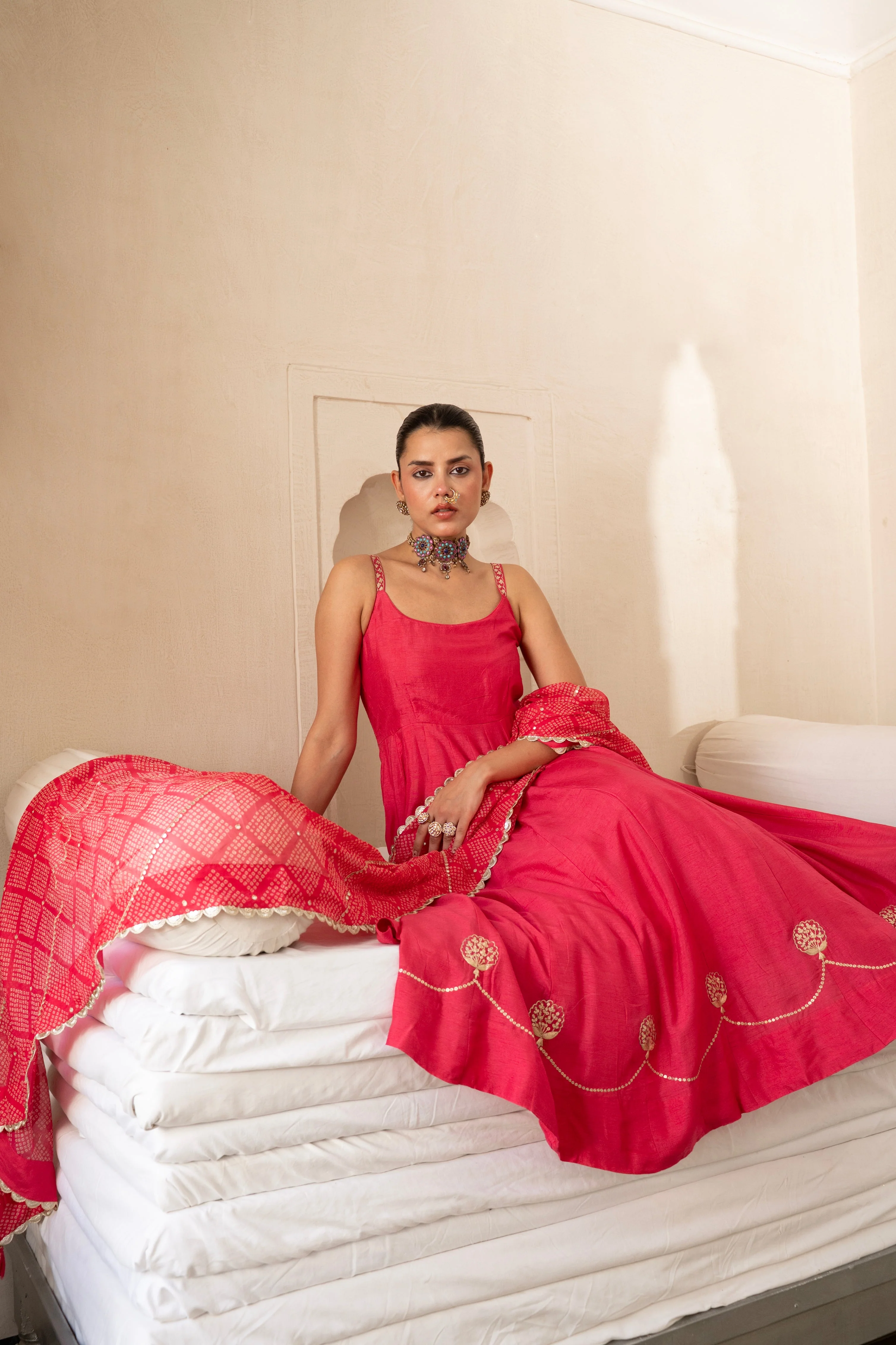 Pink Embellished Dola Silk Pant Set - Image 5