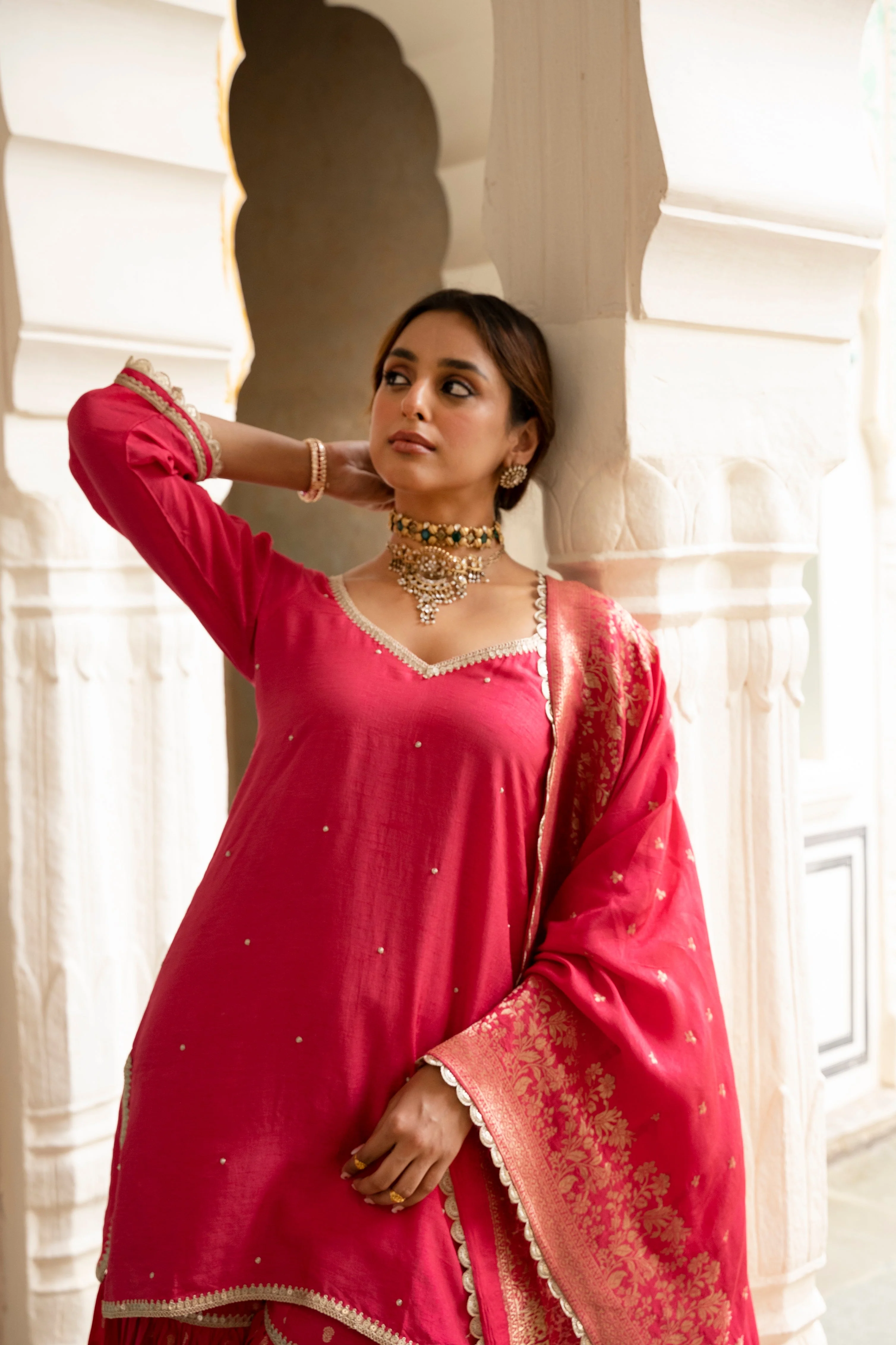 Pink Embellished Dola Silk Sharara Set - Image 2