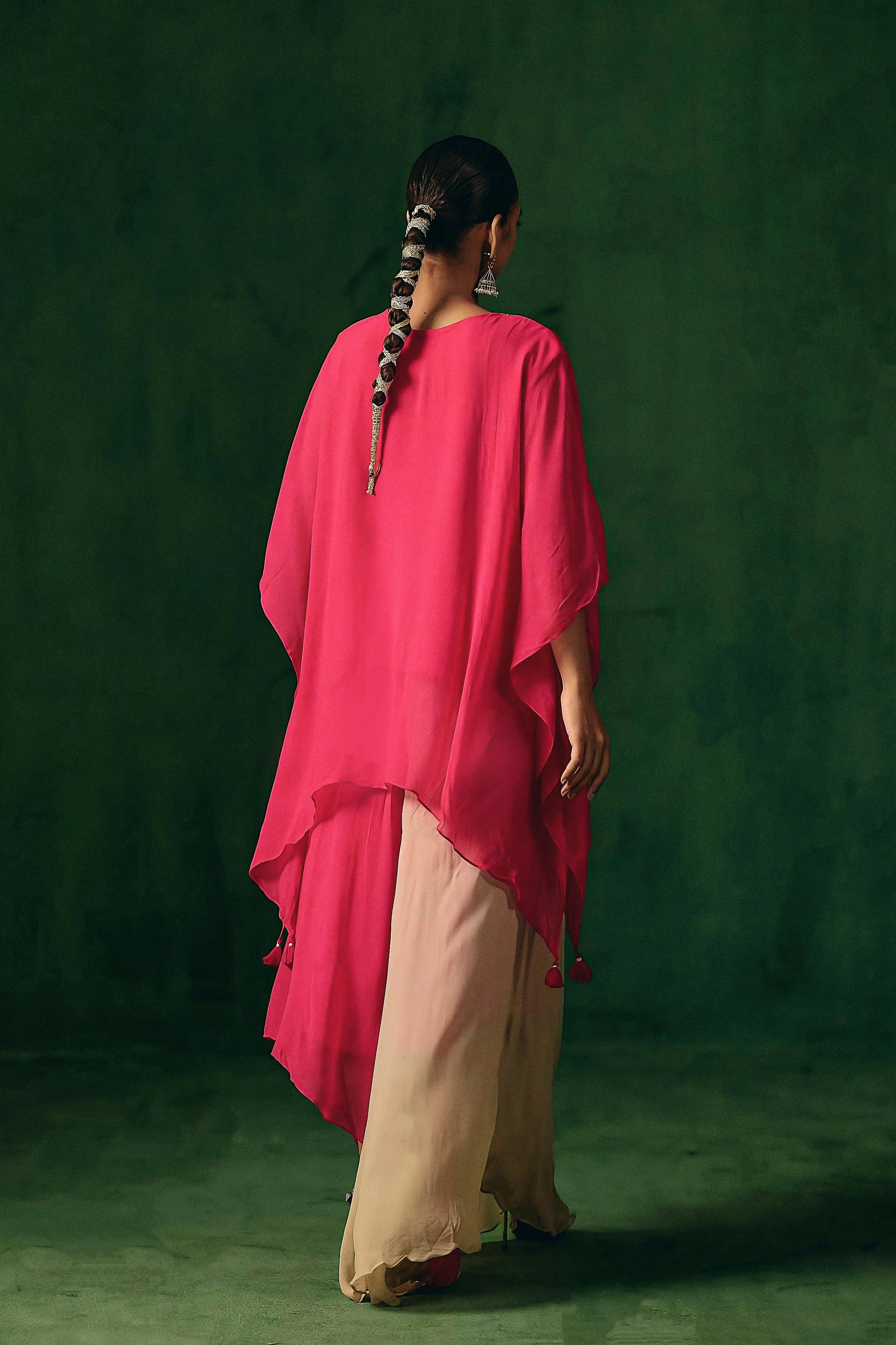 Rich Pink Embellished Georgette Silk Dress - Image 6