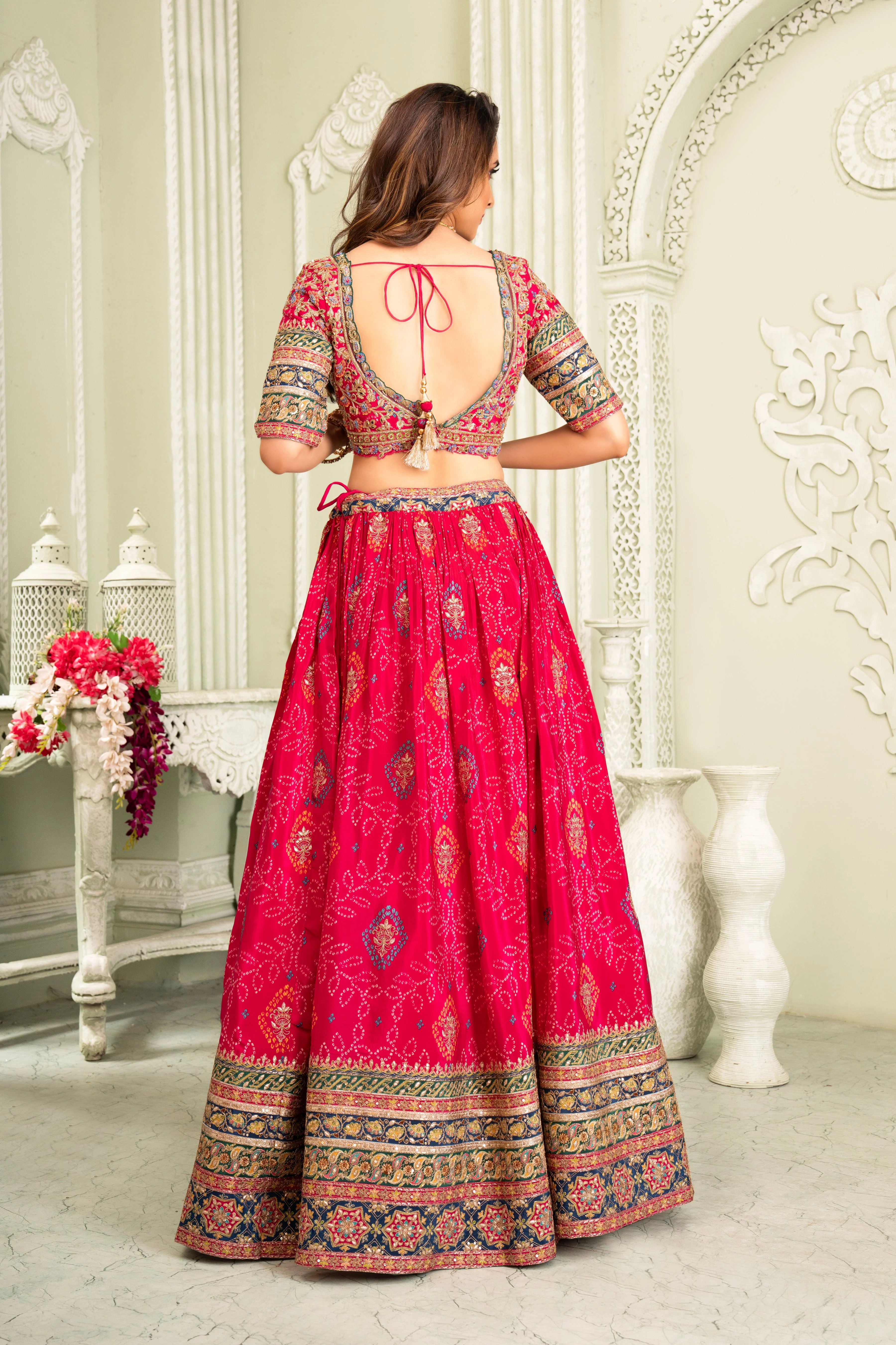 Traditional Red Bhandhej Printed Lehenga Set - Image 2
