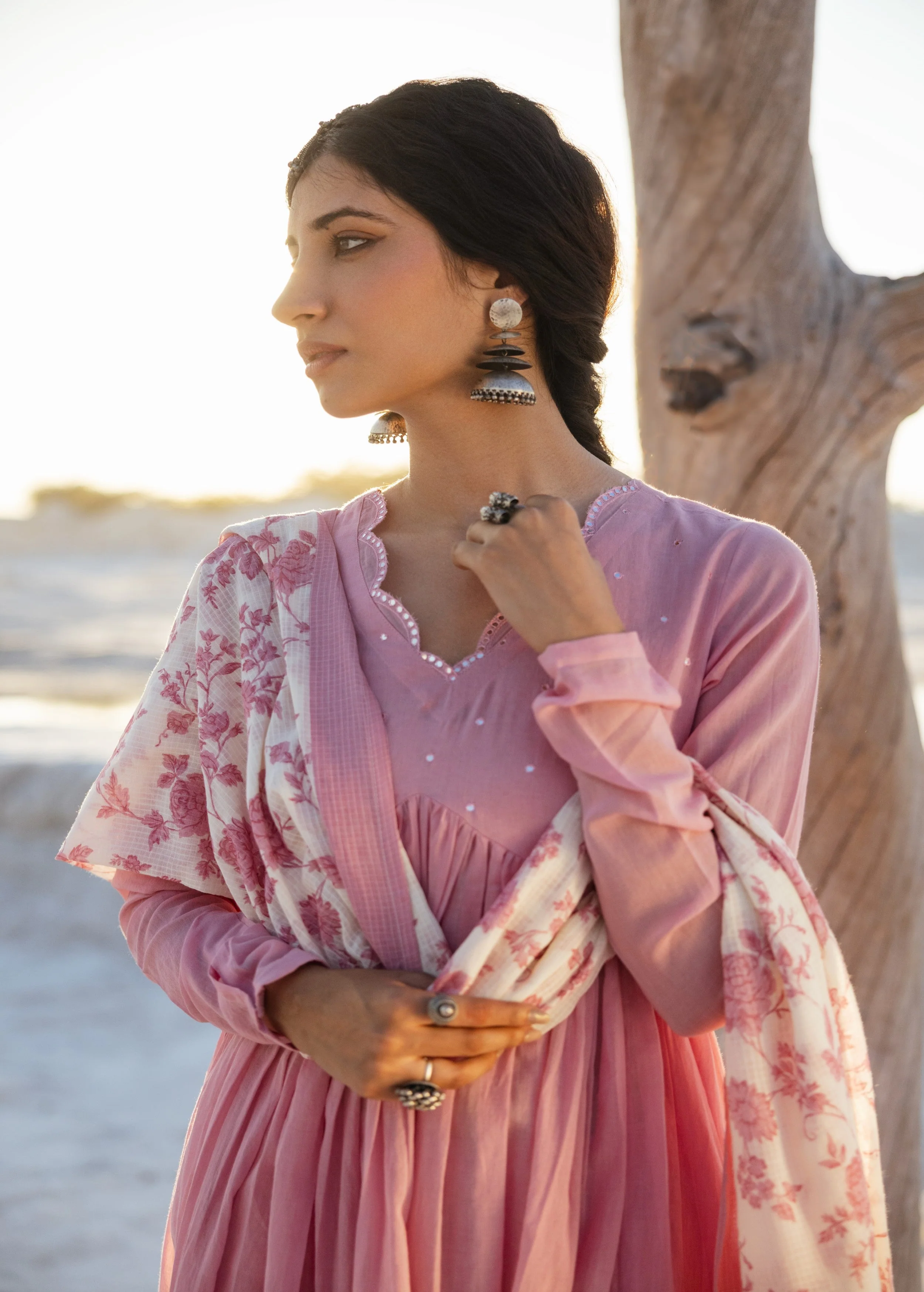 Blush Pink Embellished Mul Cotton Anarkali Set - Image 2
