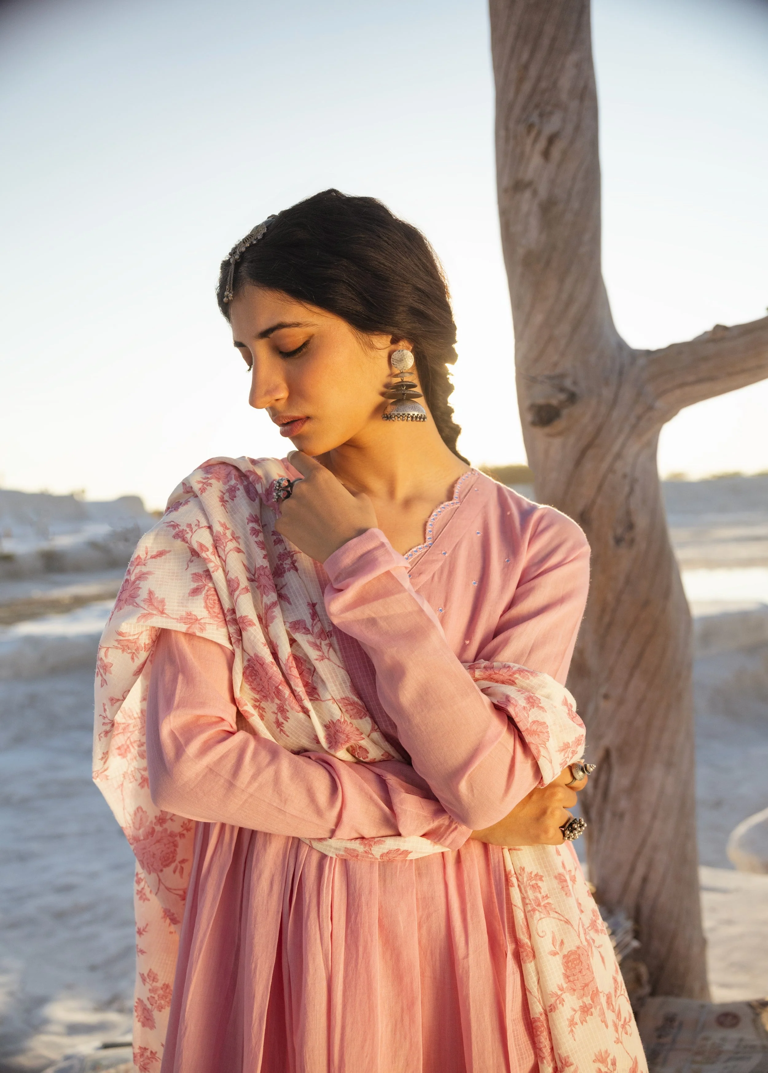 Blush Pink Embellished Mul Cotton Anarkali Set - Image 3