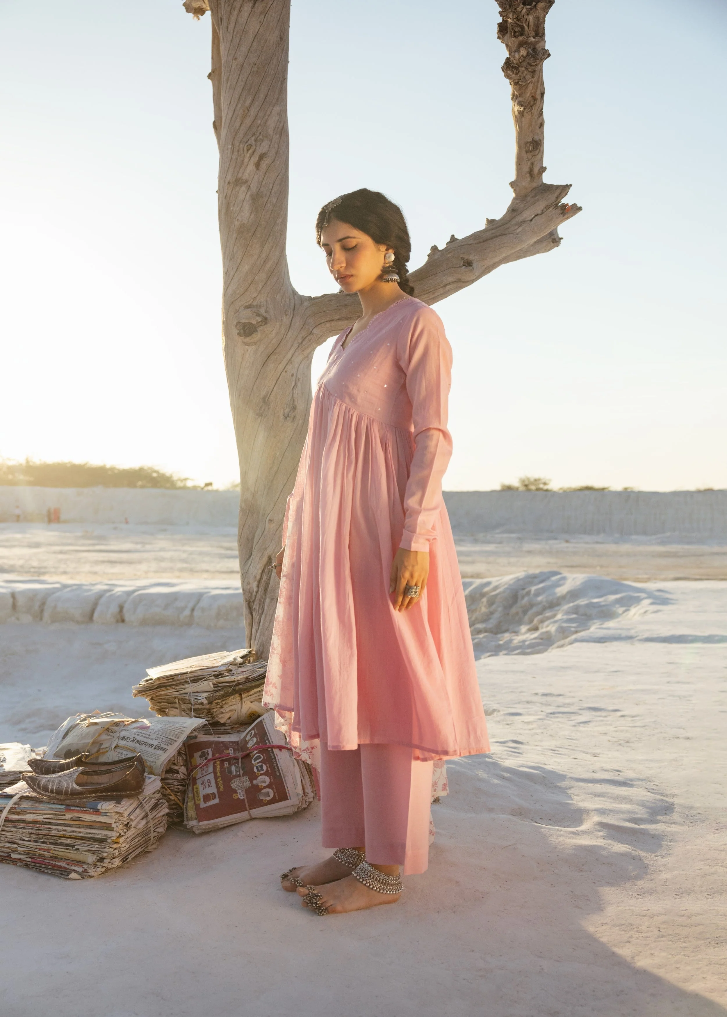 Blush Pink Embellished Mul Cotton Anarkali Set - Image 5