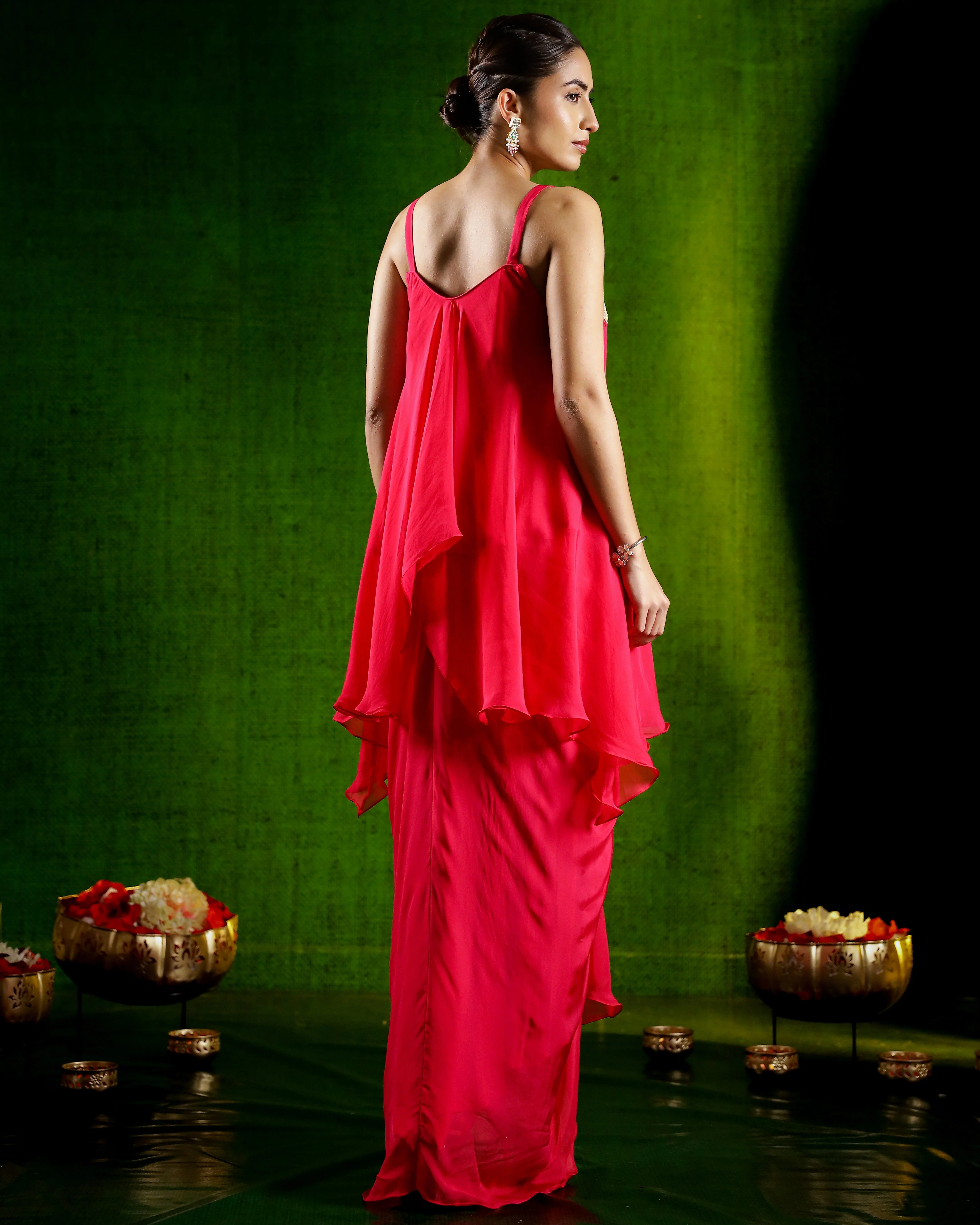 Pink Embellished Organza Silk Skirt Set - Image 5