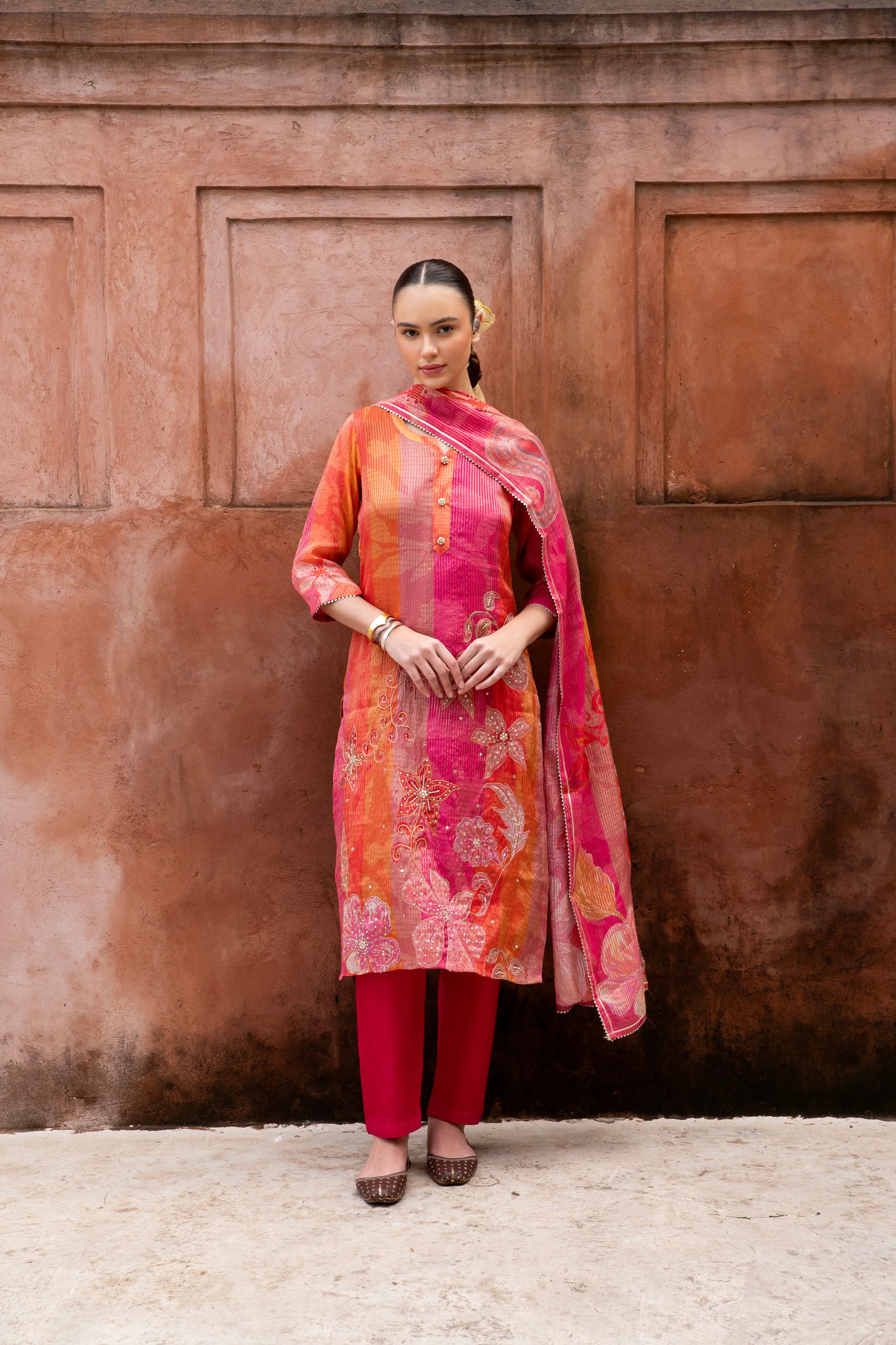 Pure Pink Embellished Premium Silk Pant Set