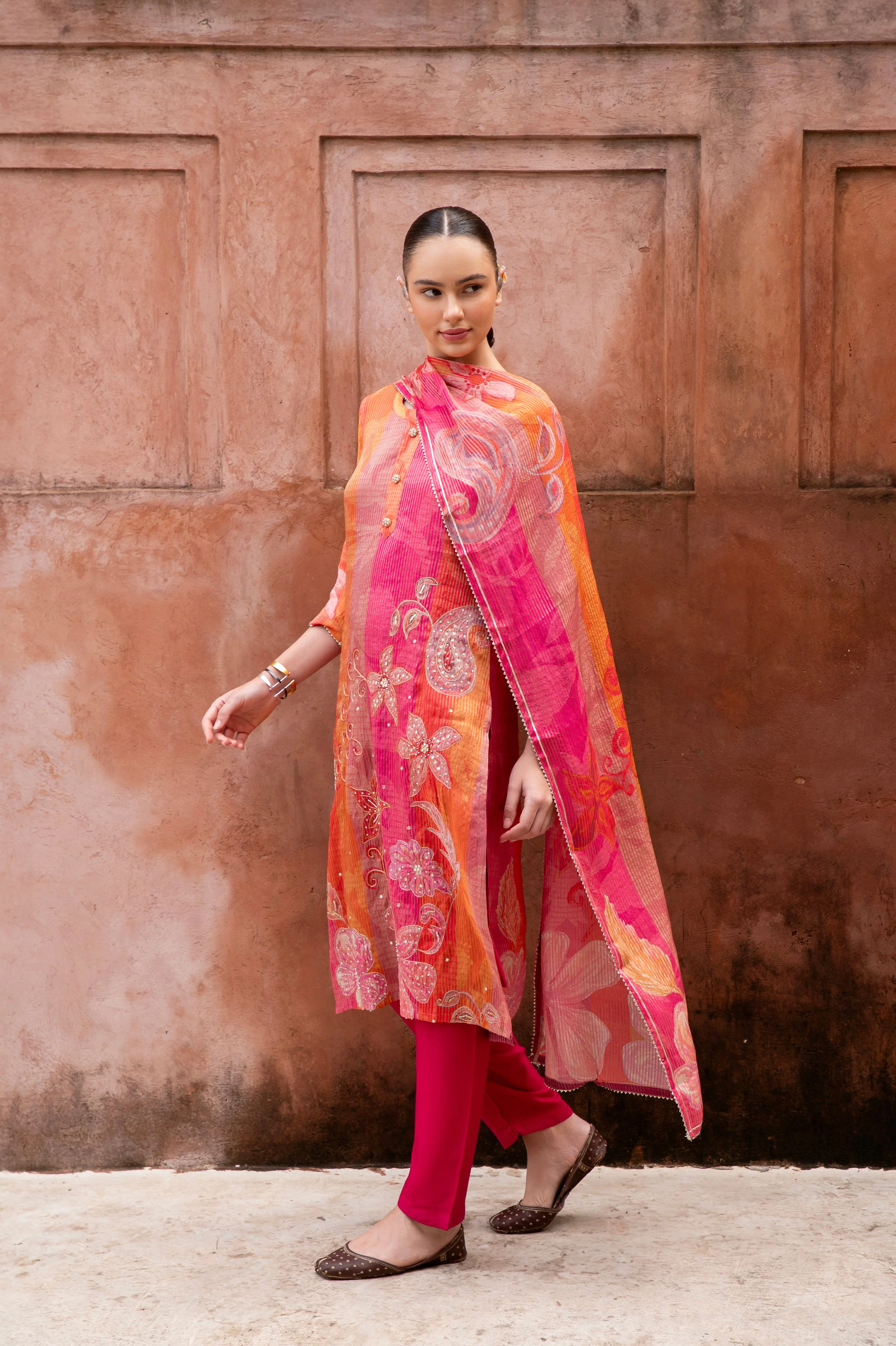 Pure Pink Embellished Premium Silk Pant Set - Image 3