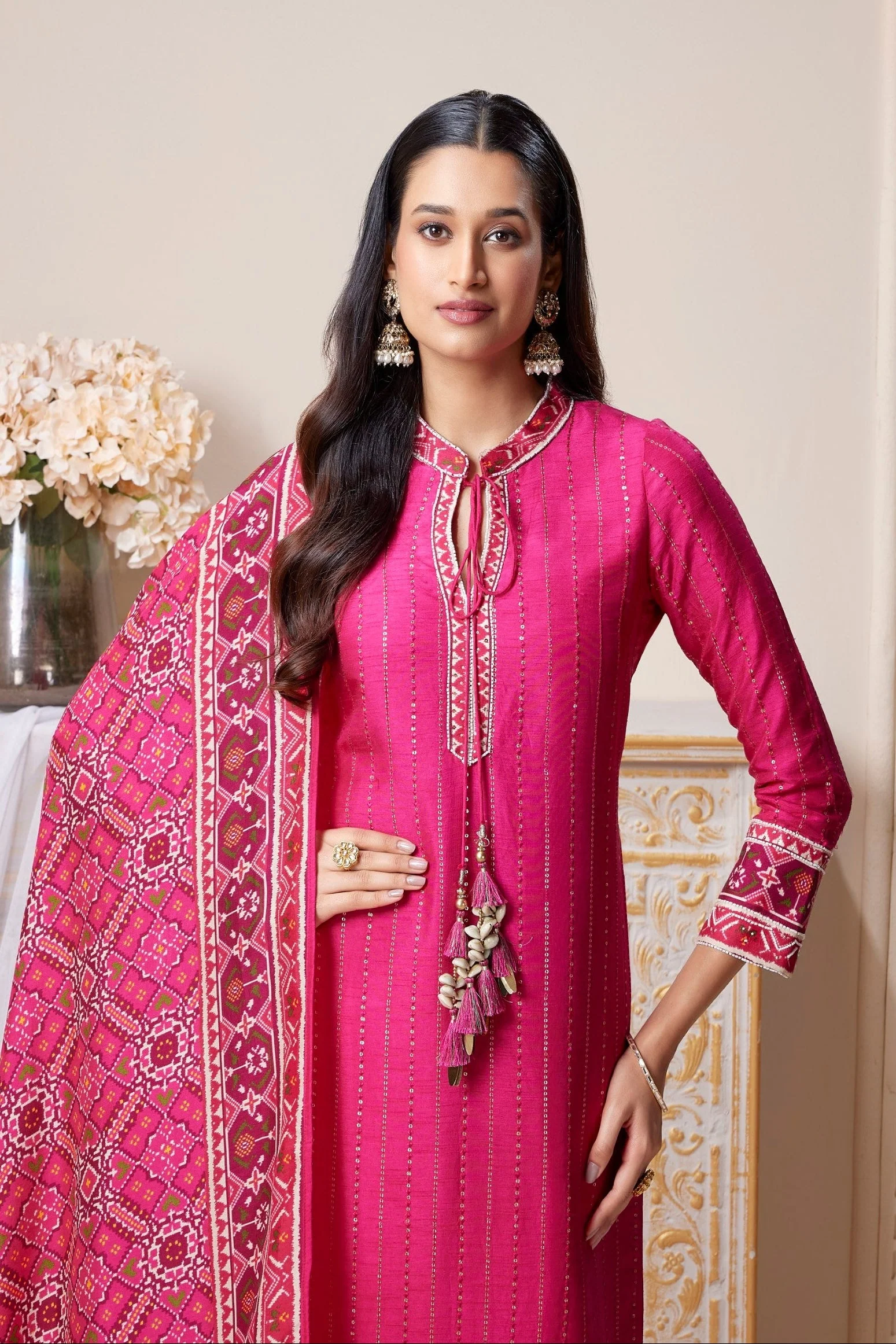 Rani Pink Embellished Premium Silk Pant Set - Image 2