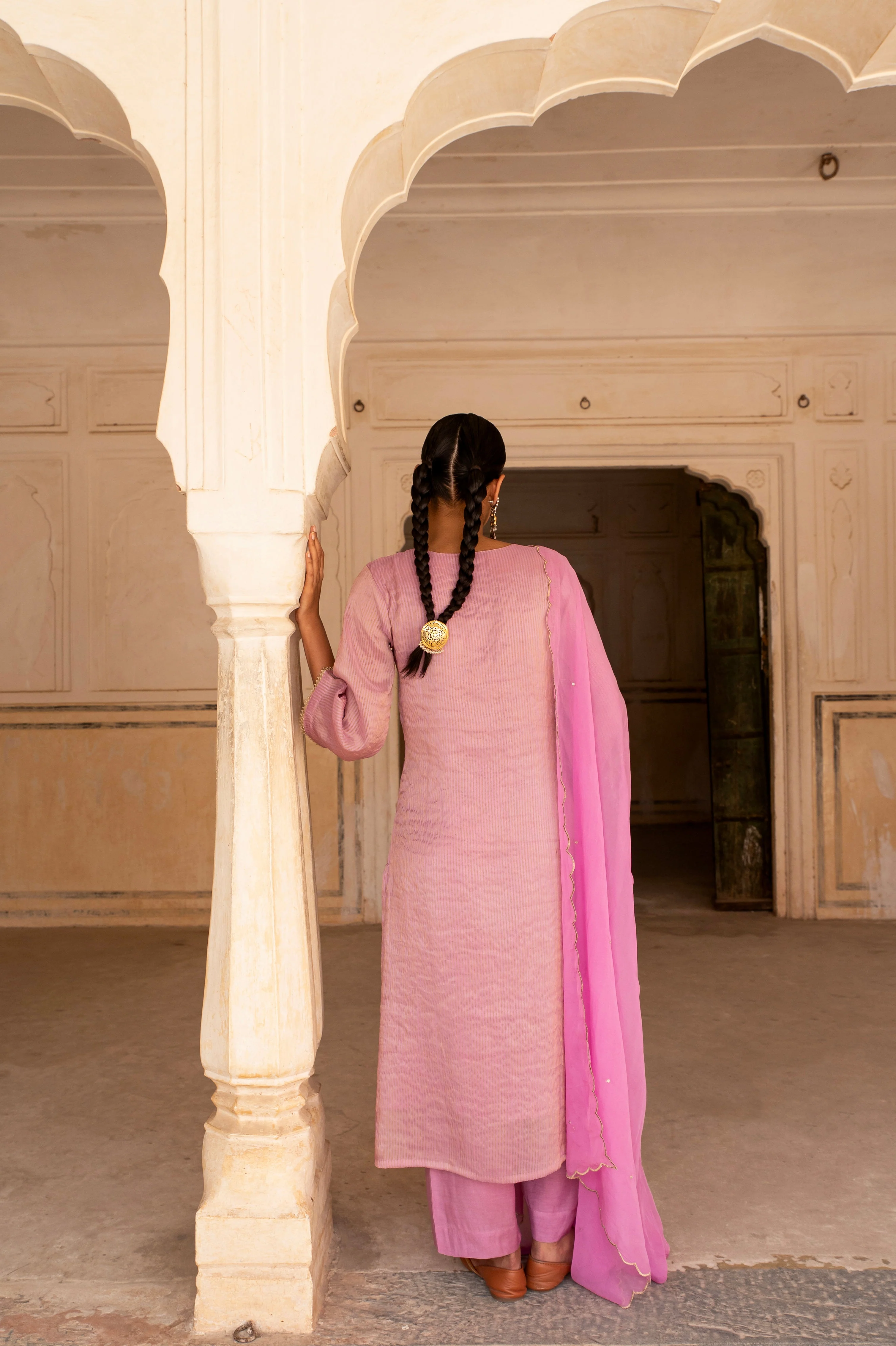 Pink Embellished Premium Silk Pant Set - Image 4