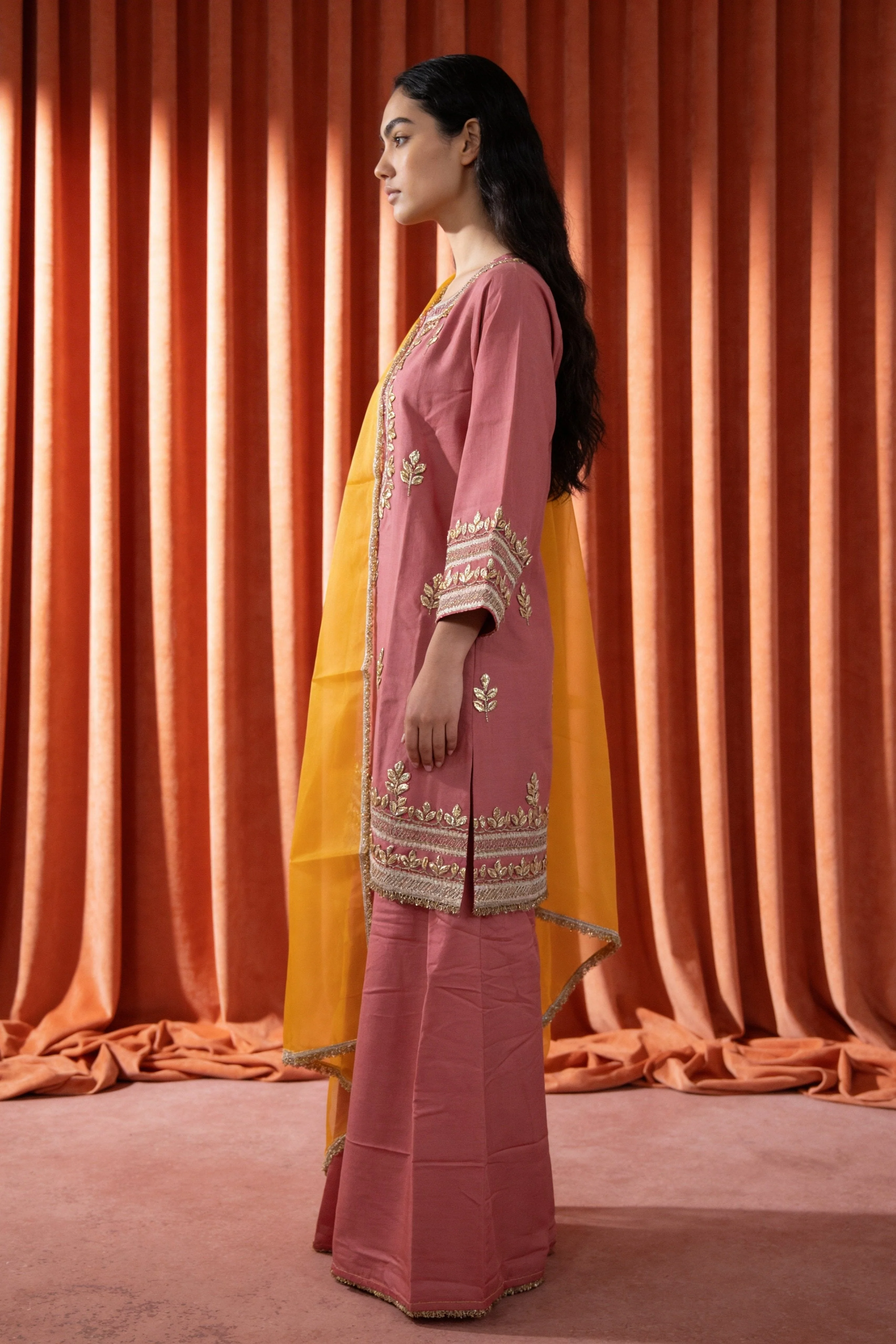 Rose Pink Silk Gota Patti Sharara Set - Image 2