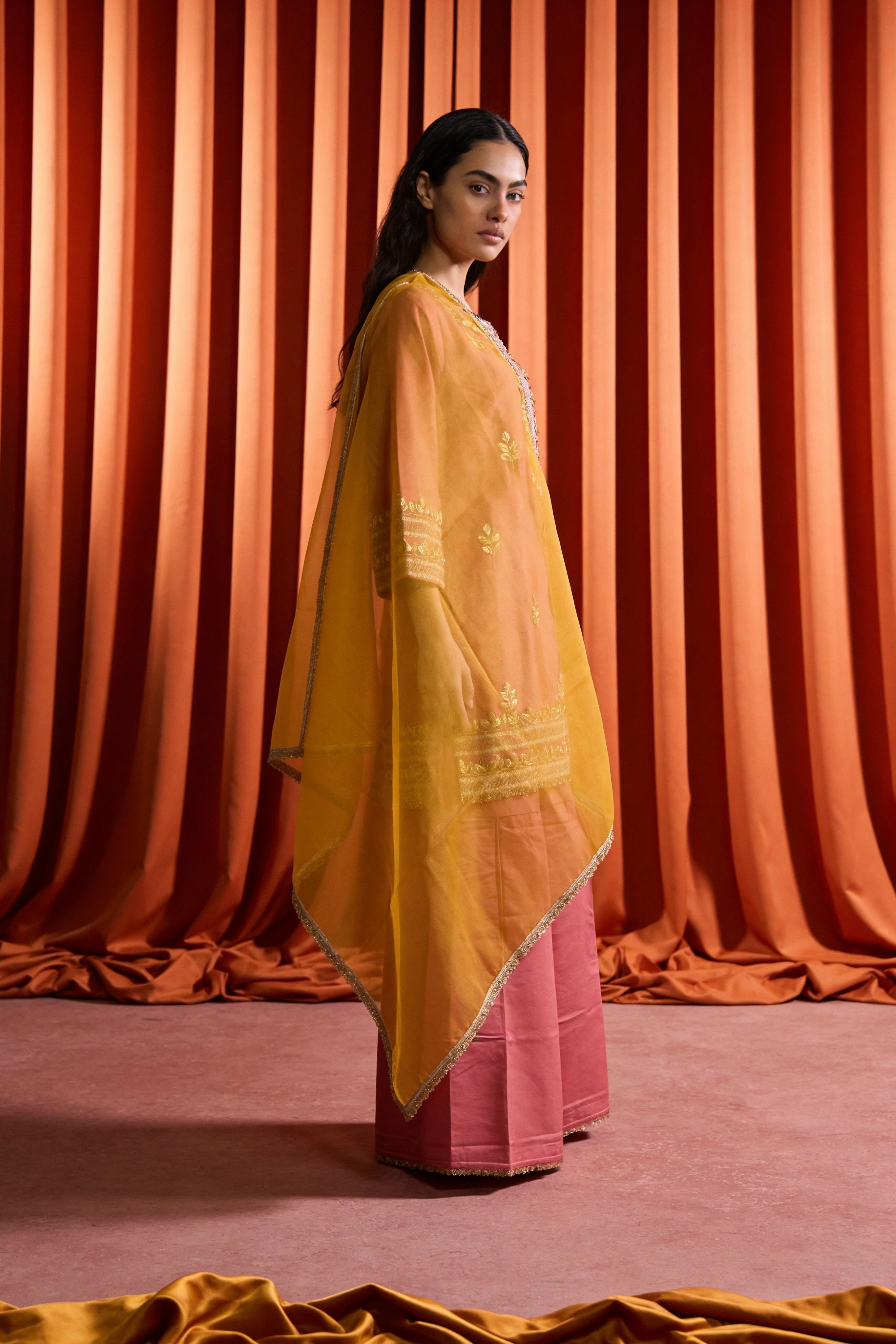 Rose Pink Silk Gota Patti Sharara Set - Image 3