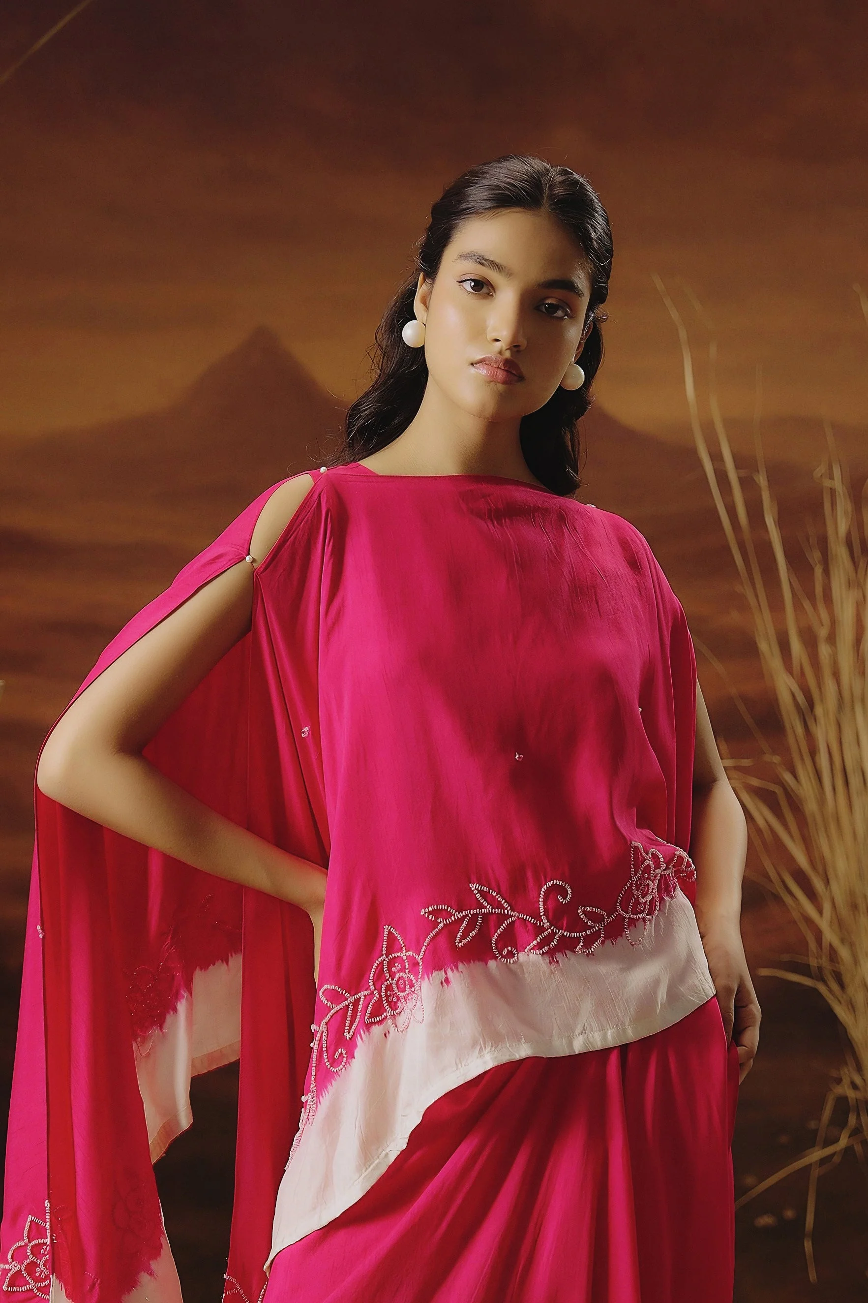 Barbie Pink Embellished Raw Silk Gown Set - Image 2