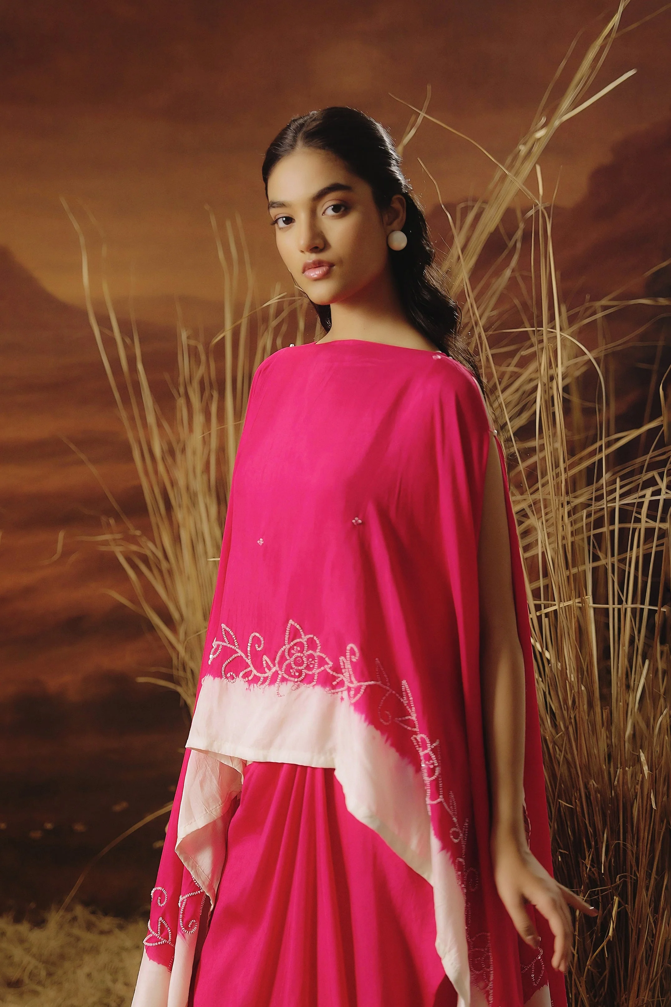 Barbie Pink Embellished Raw Silk Gown Set - Image 3